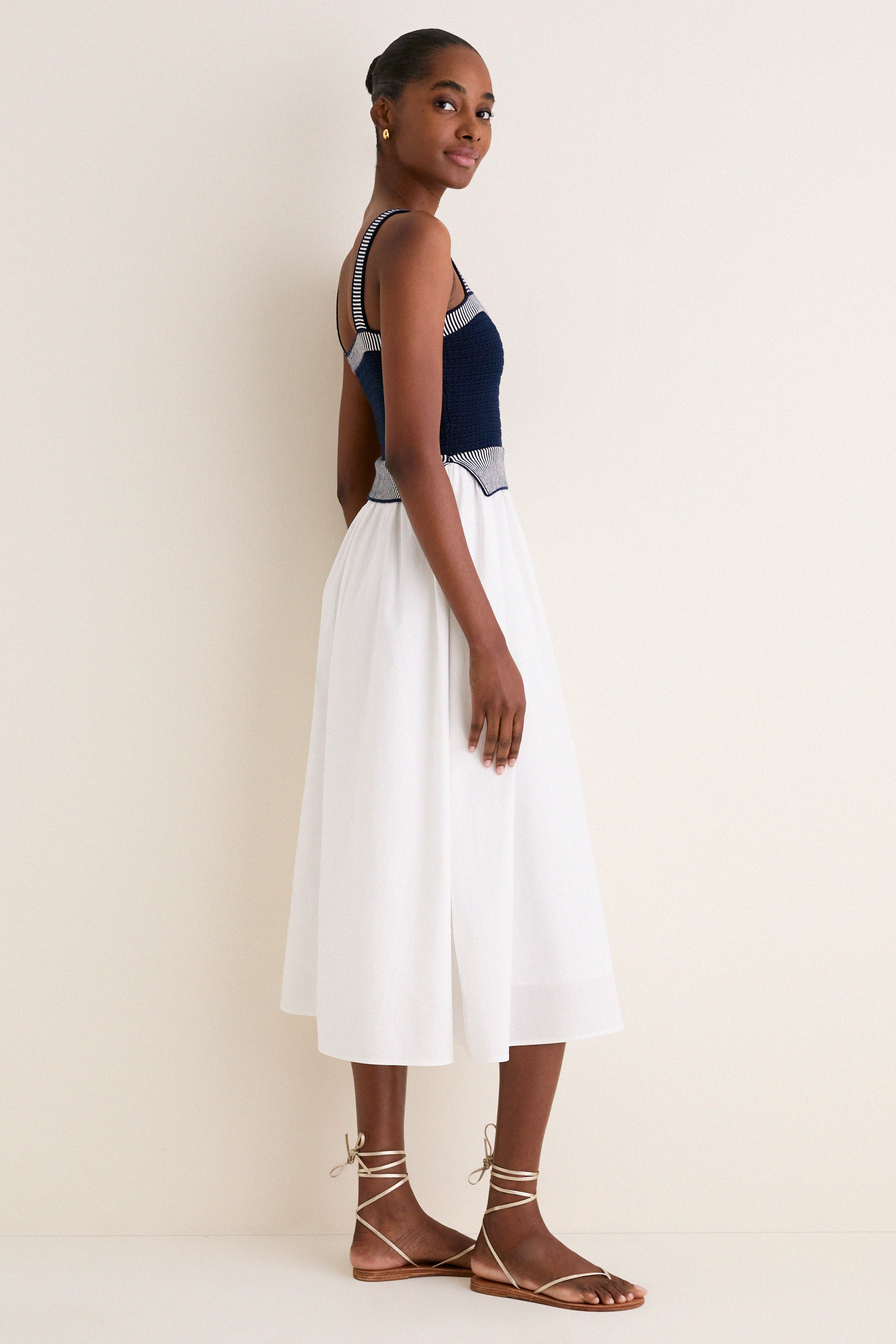 Navy and Off White Knit Top Midi Dress - Image 3
