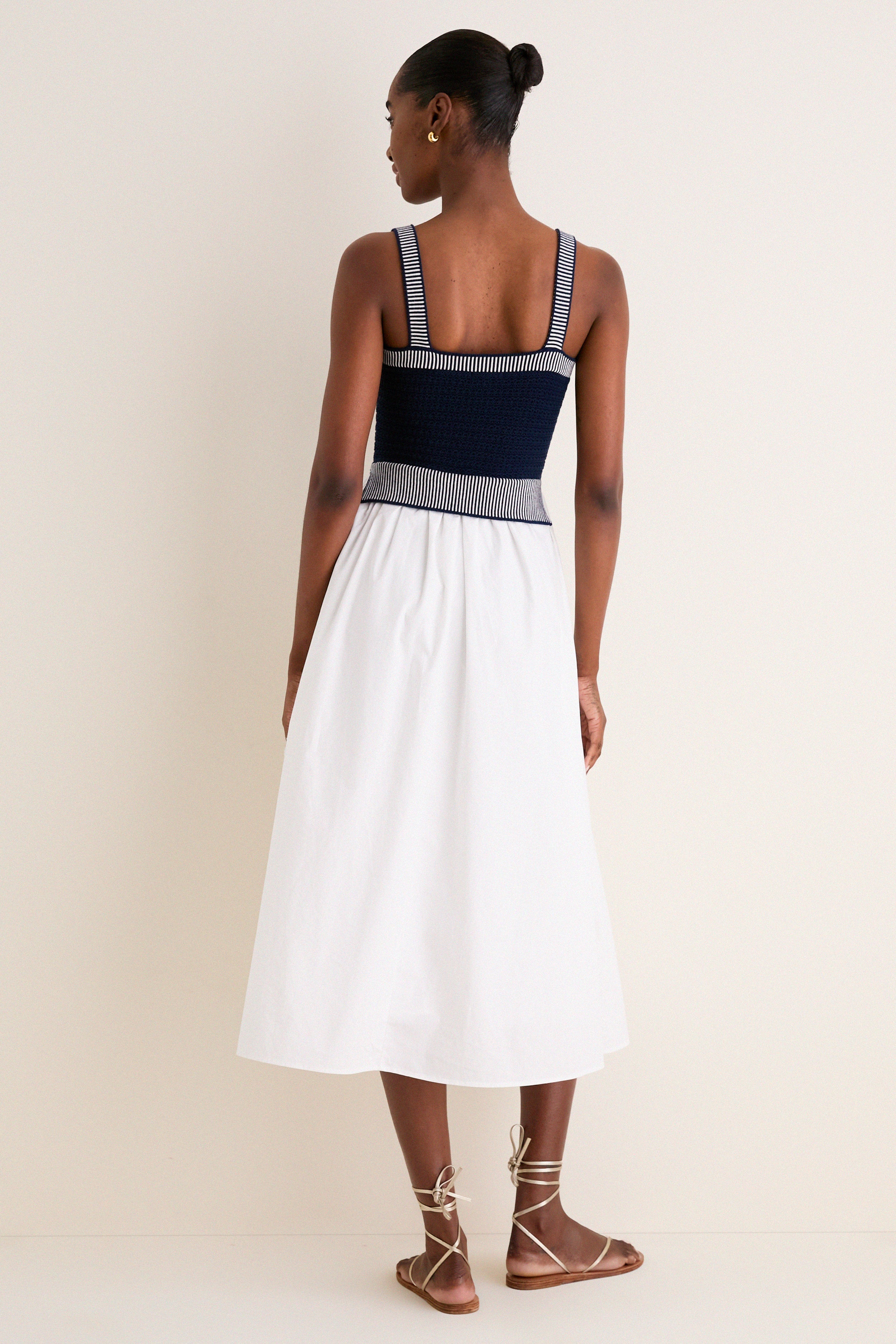 Navy and Off White Knit Top Midi Dress - Image 4