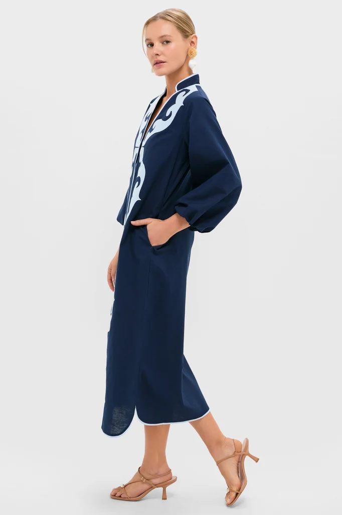 Navy & Baby Blue Embroidered Teresa Caftan - Image 3