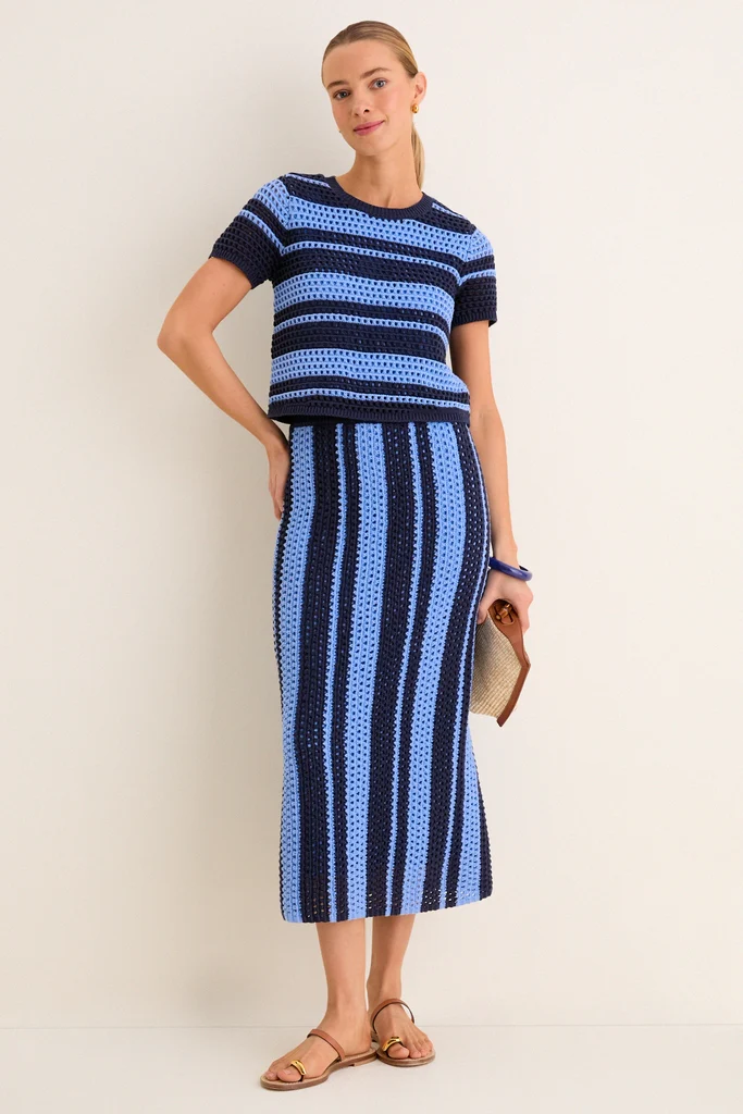 Navy & Baby Blue Striped Knit Ren Top - Image 2