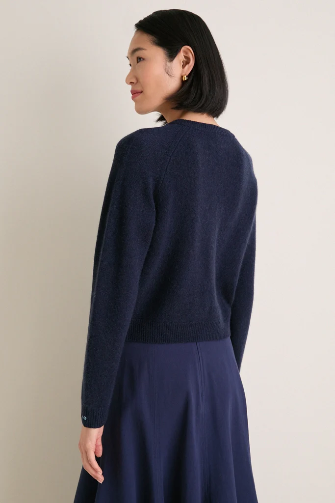 Navy Cashmere Knot Button Phoebe Cardigan - Image 4