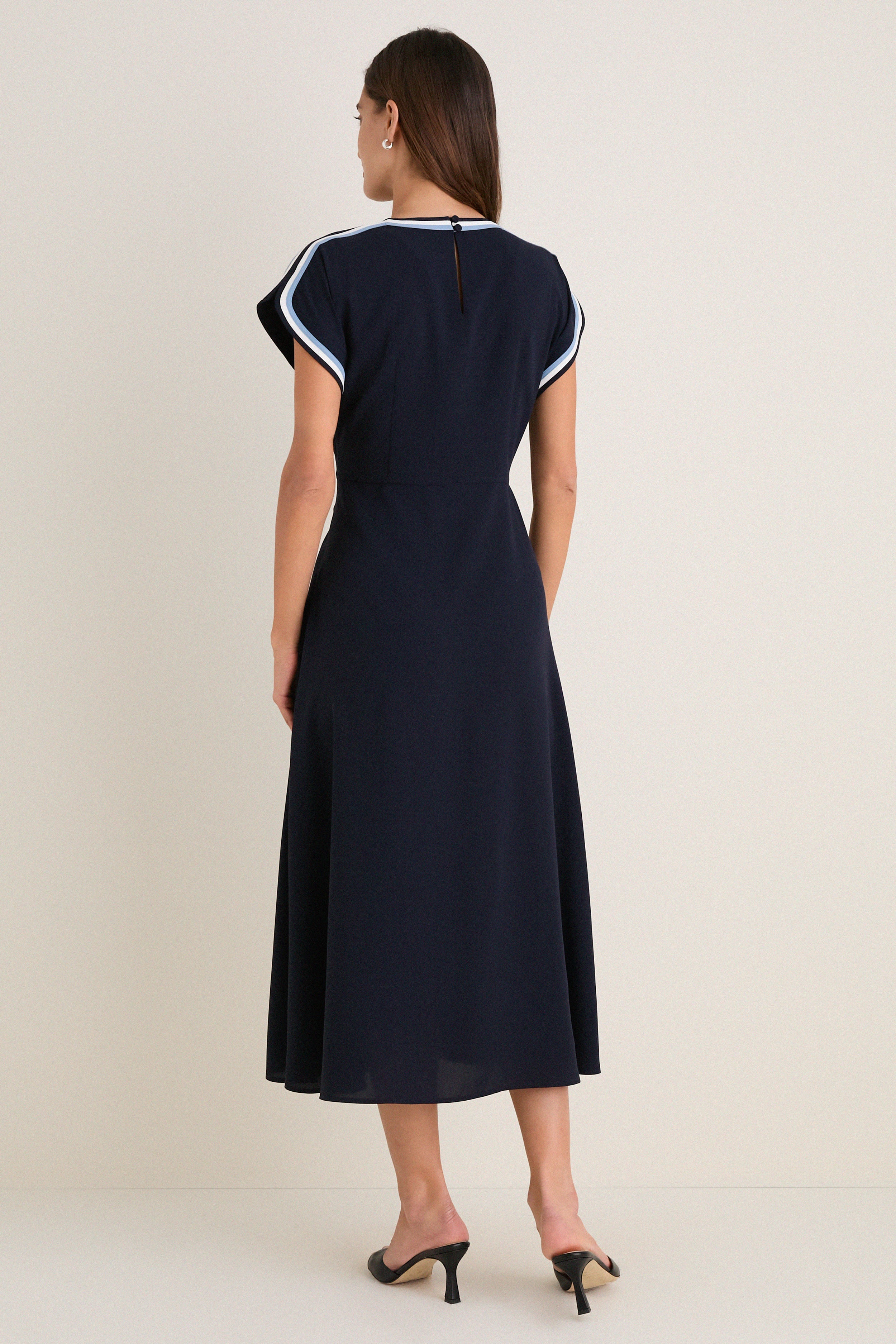 Navy Crepe Contrast Trim Sandrine Dress - Image 5