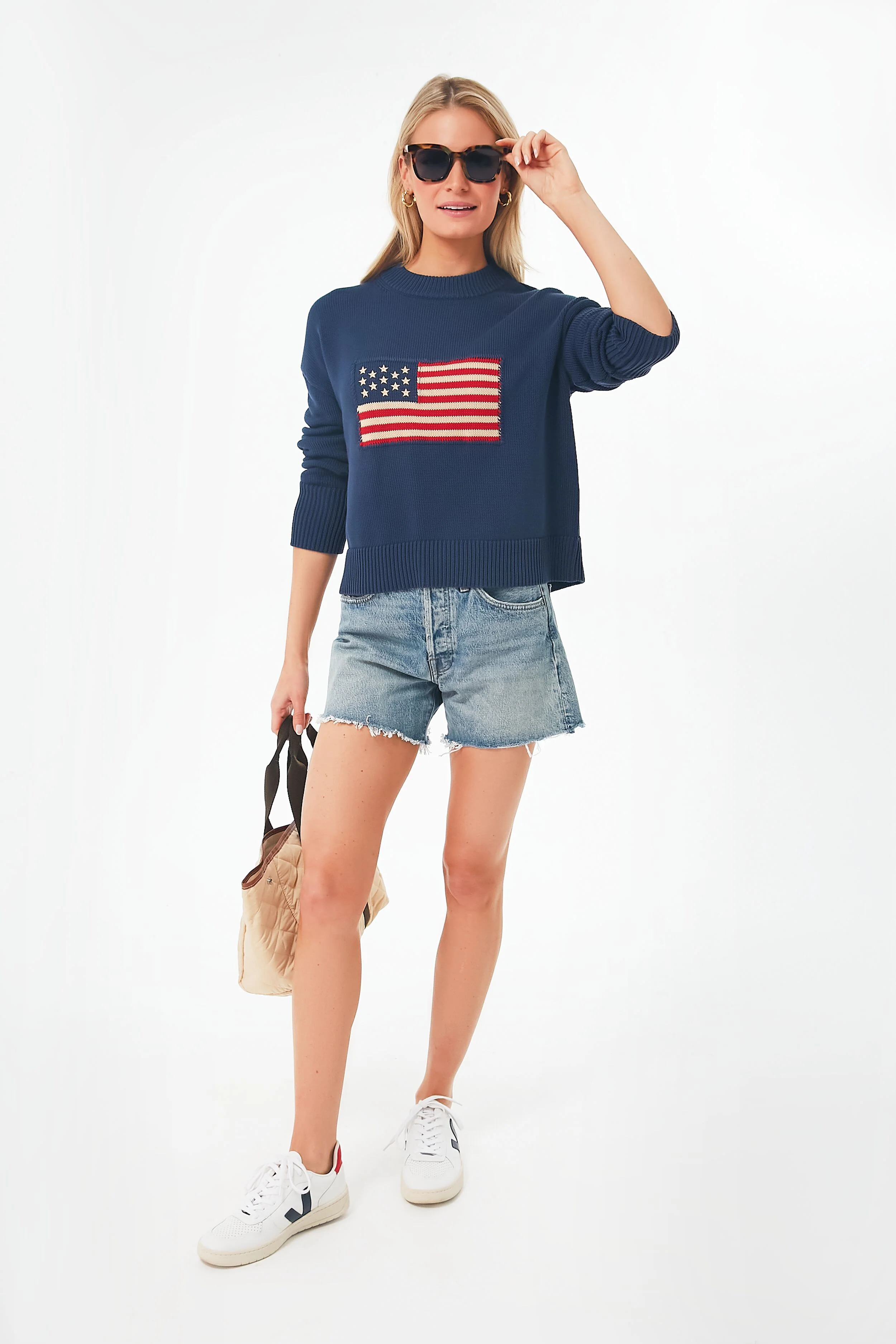 Navy Cropped Americana Sweater - Image 2