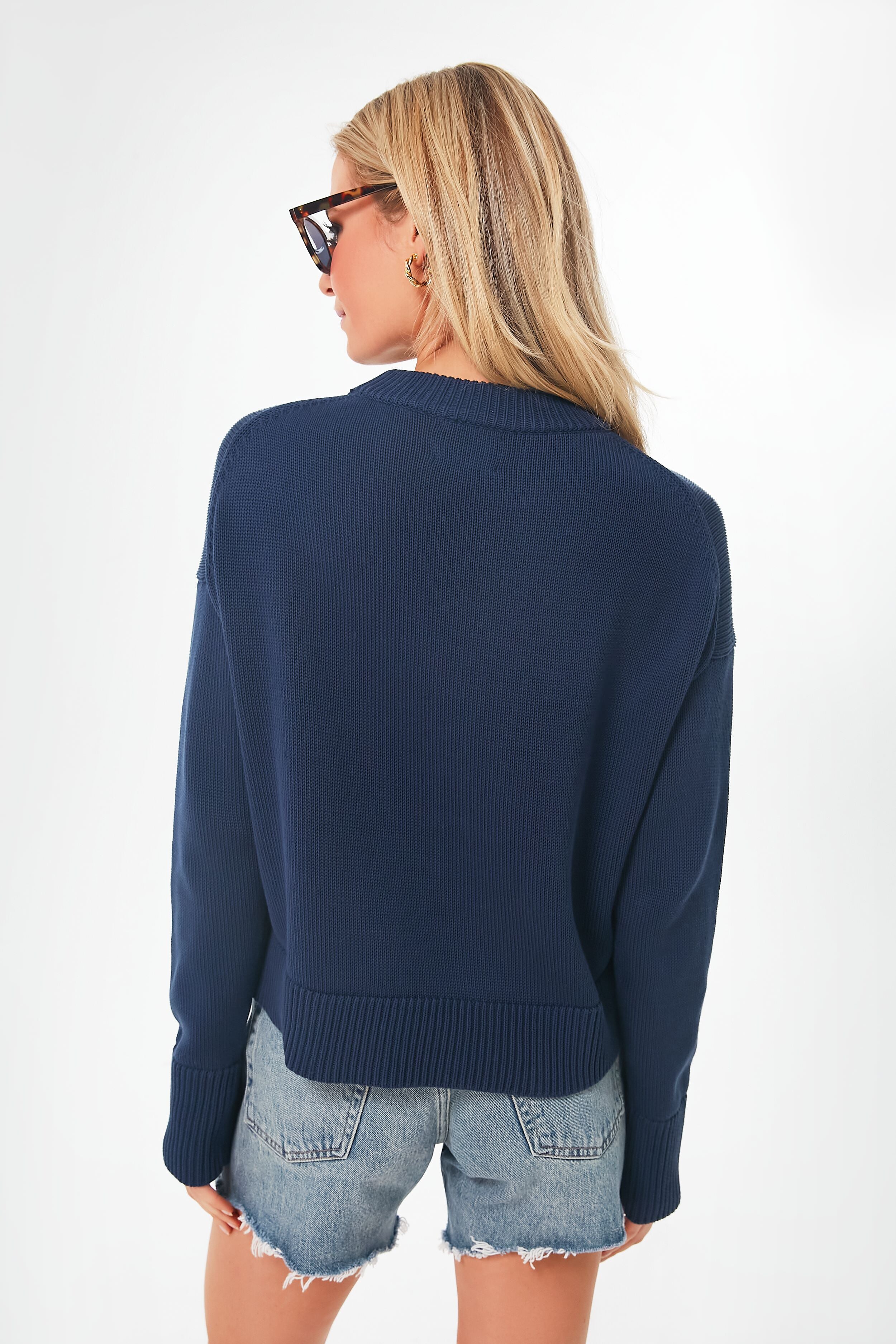 Navy Cropped Americana Sweater - Image 4