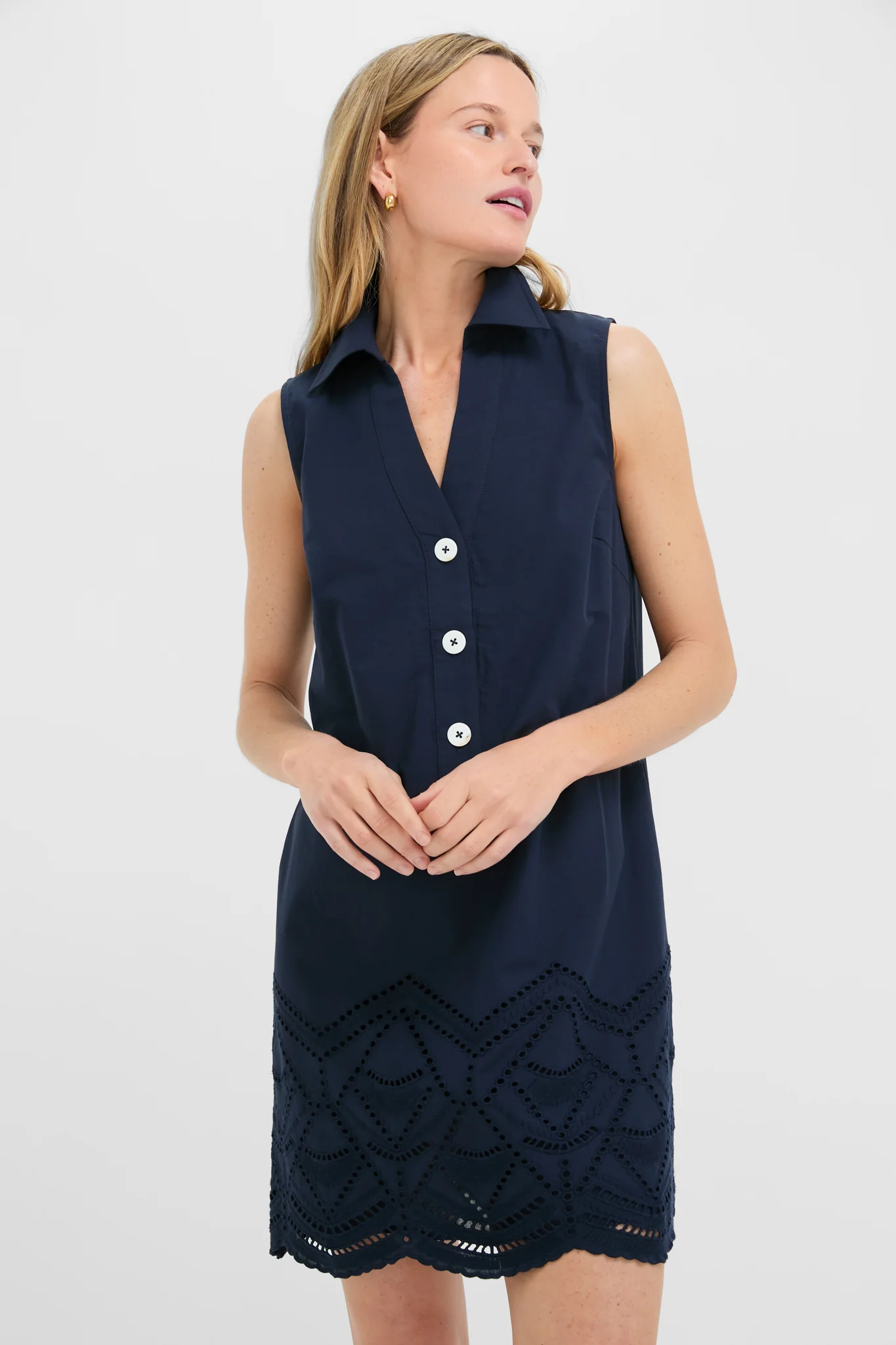 Navy Eyelet Sleeveless Collier Dress - Image 3