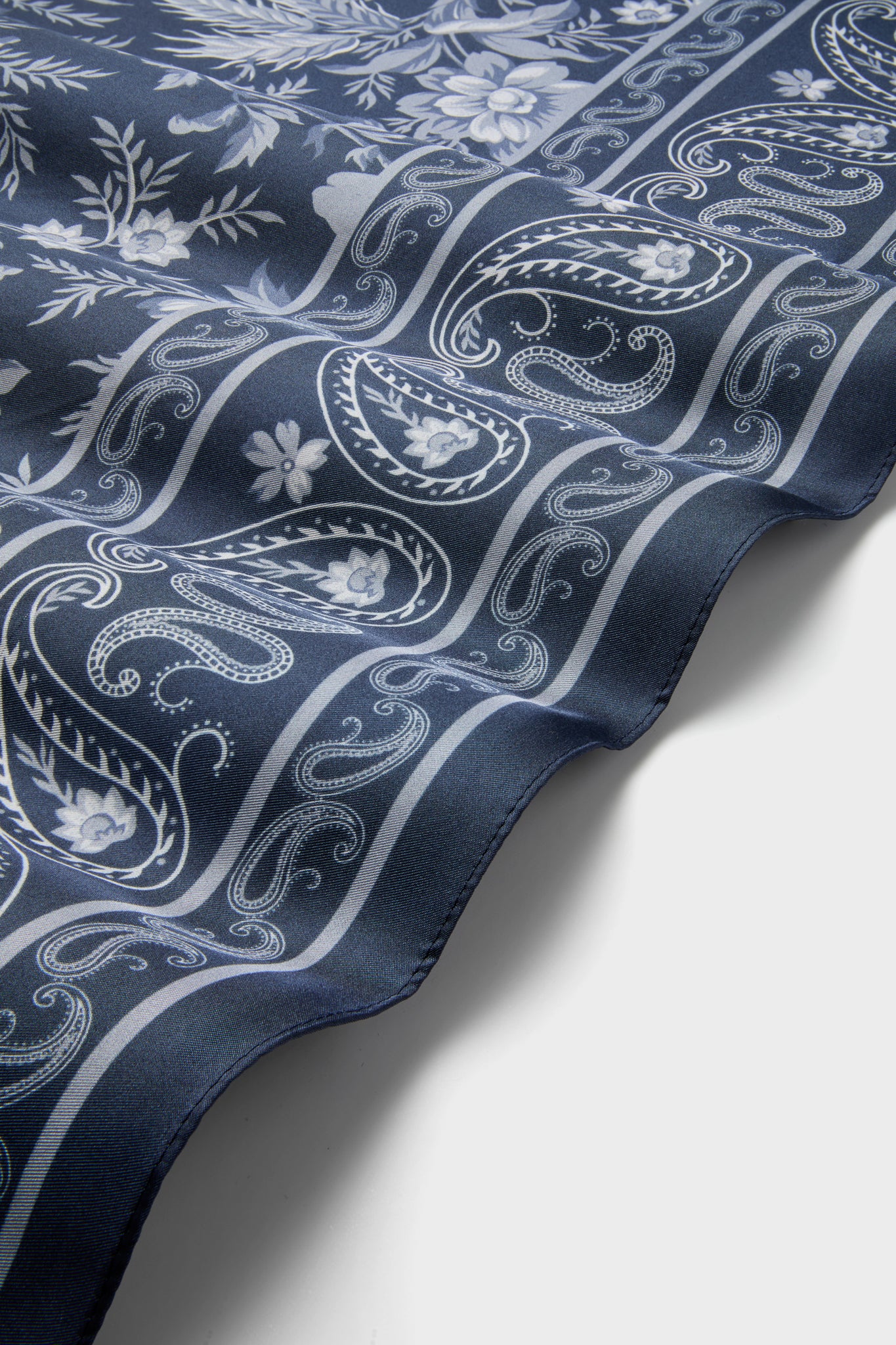 Navy Floral Bandana Medium Silk Scarf - Image 3