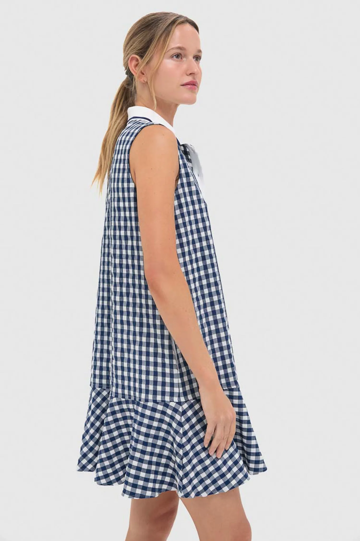 Navy Gingham Sleeveless Performance Seersucker May Golf Dress - Image 4