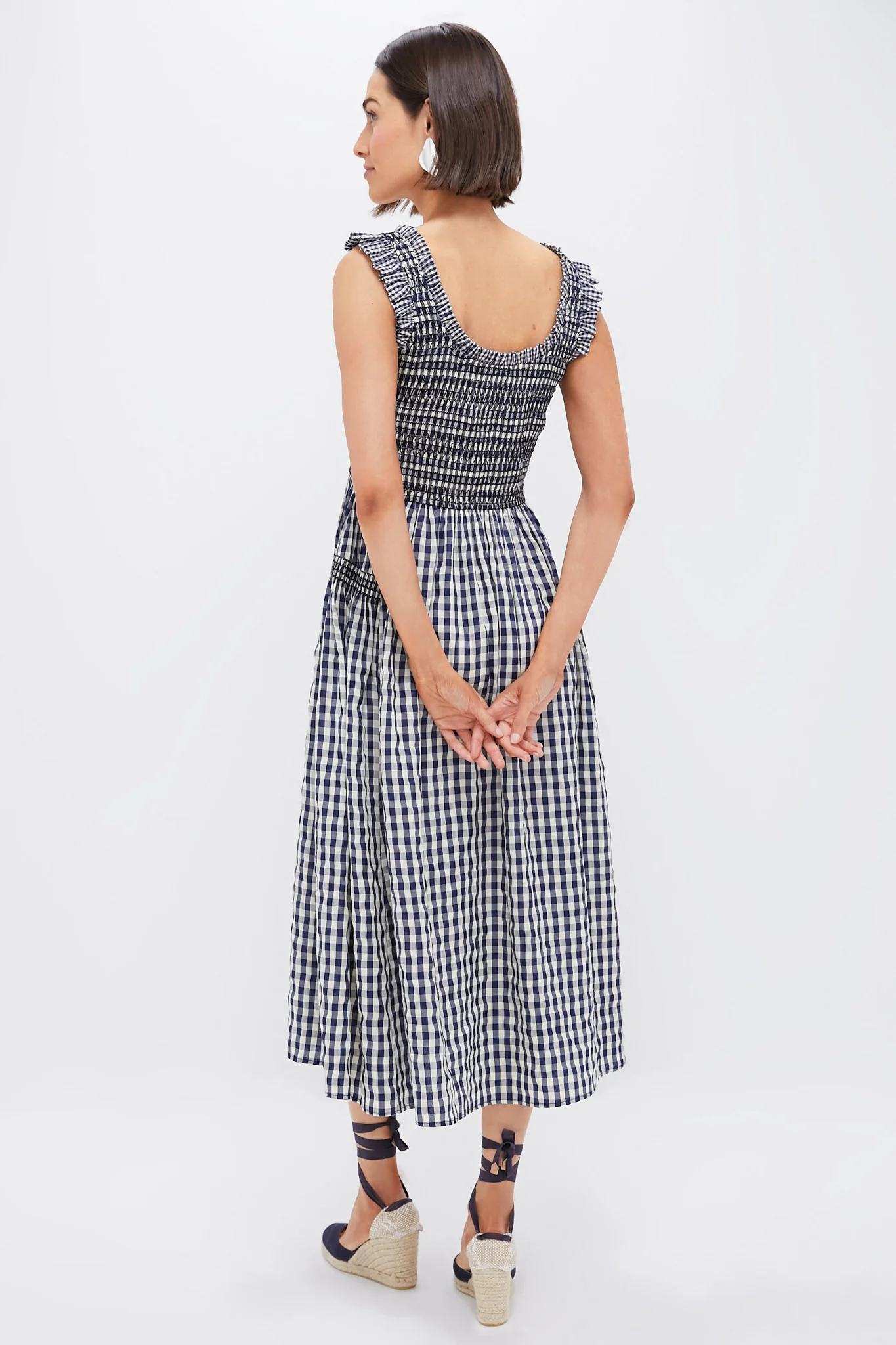 Navy Gingham Smocked Abilene Midi Dress - Image 4