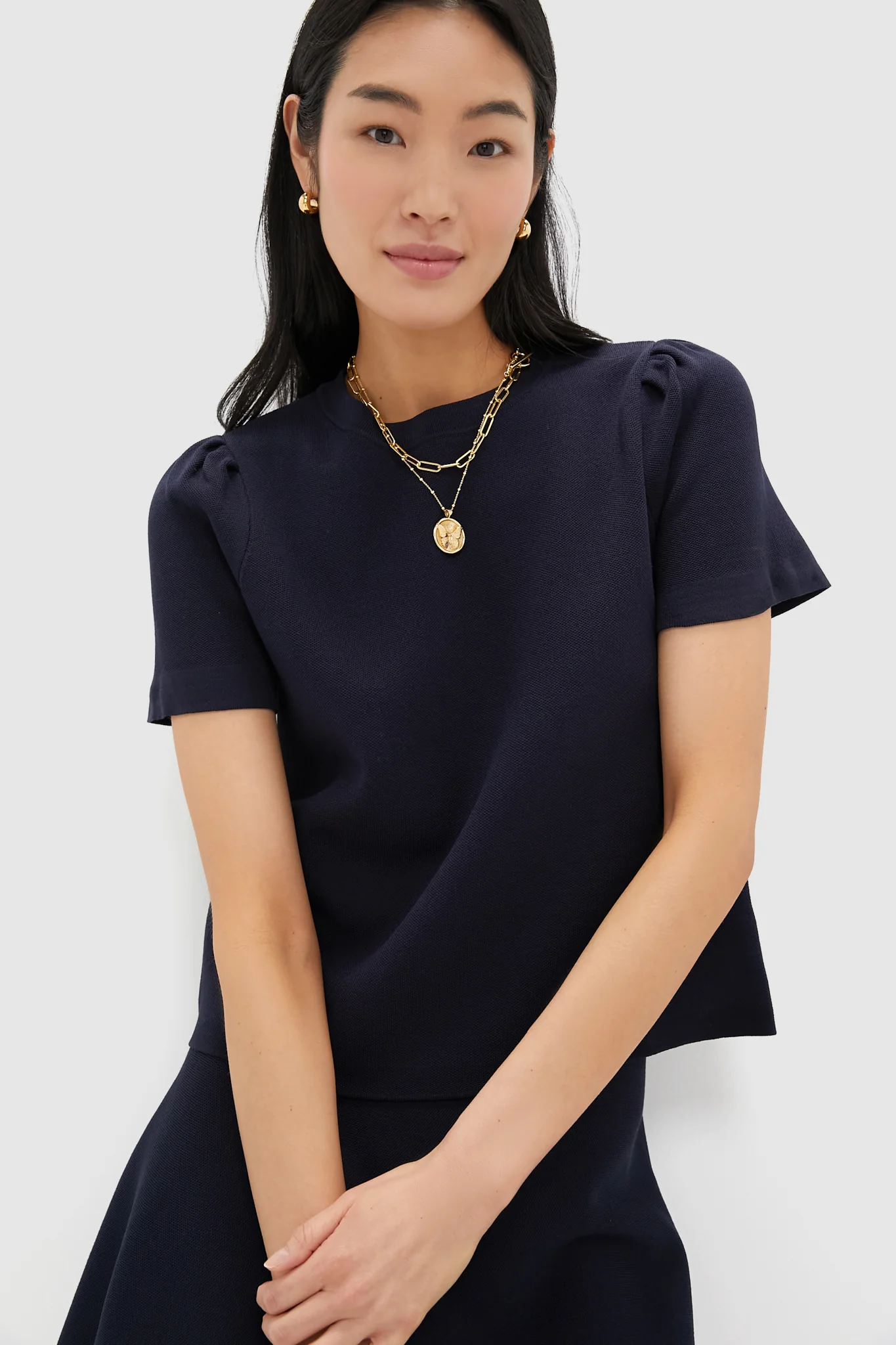 Navy Knit Short Sleeve Aubree Top - Image 5
