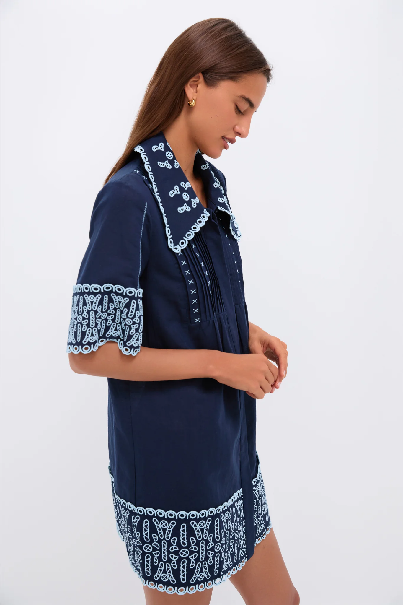 Navy Linen Eyelet Delphine Dress - Image 3