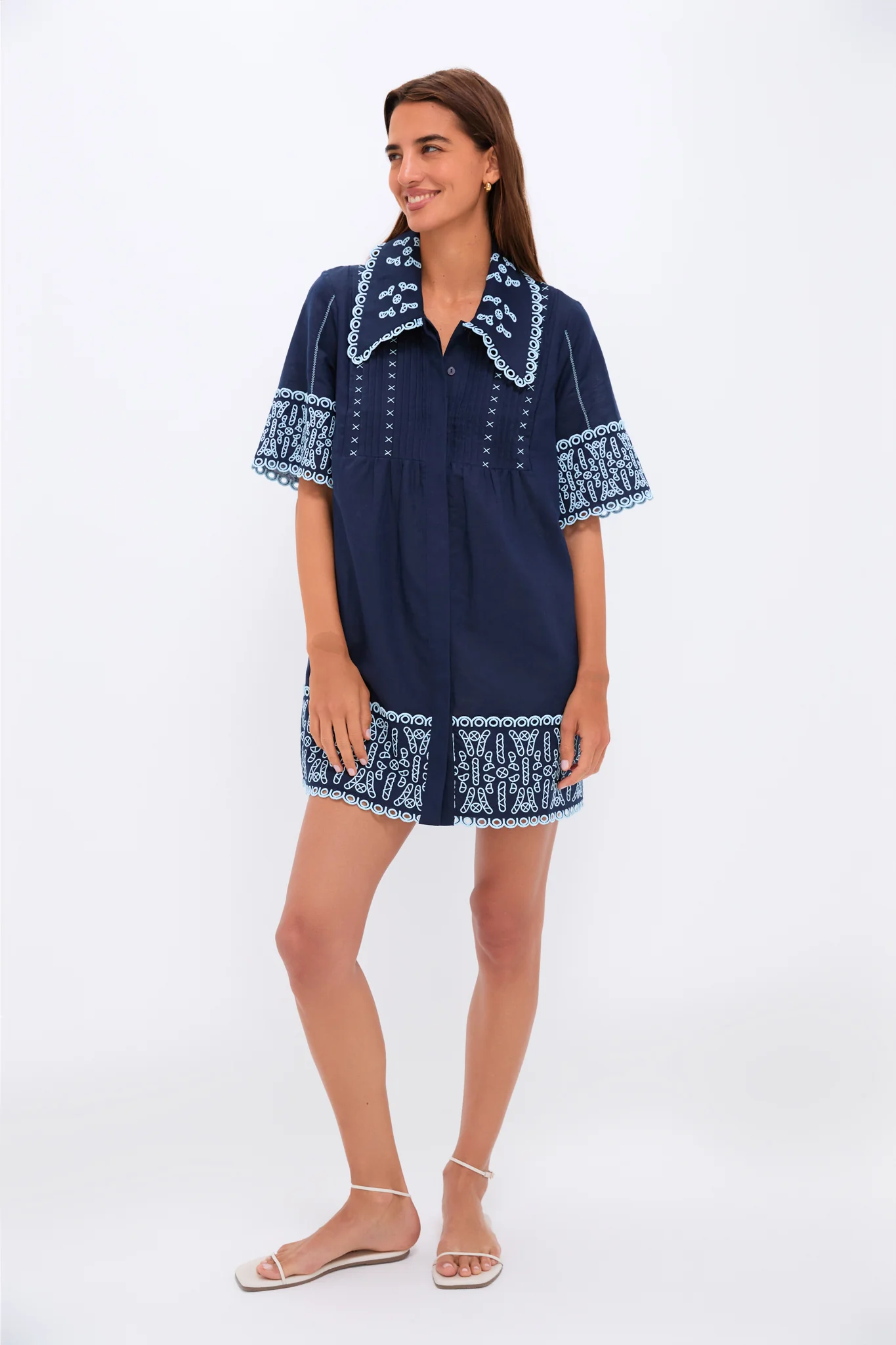 Navy Linen Eyelet Delphine Dress - Image 6