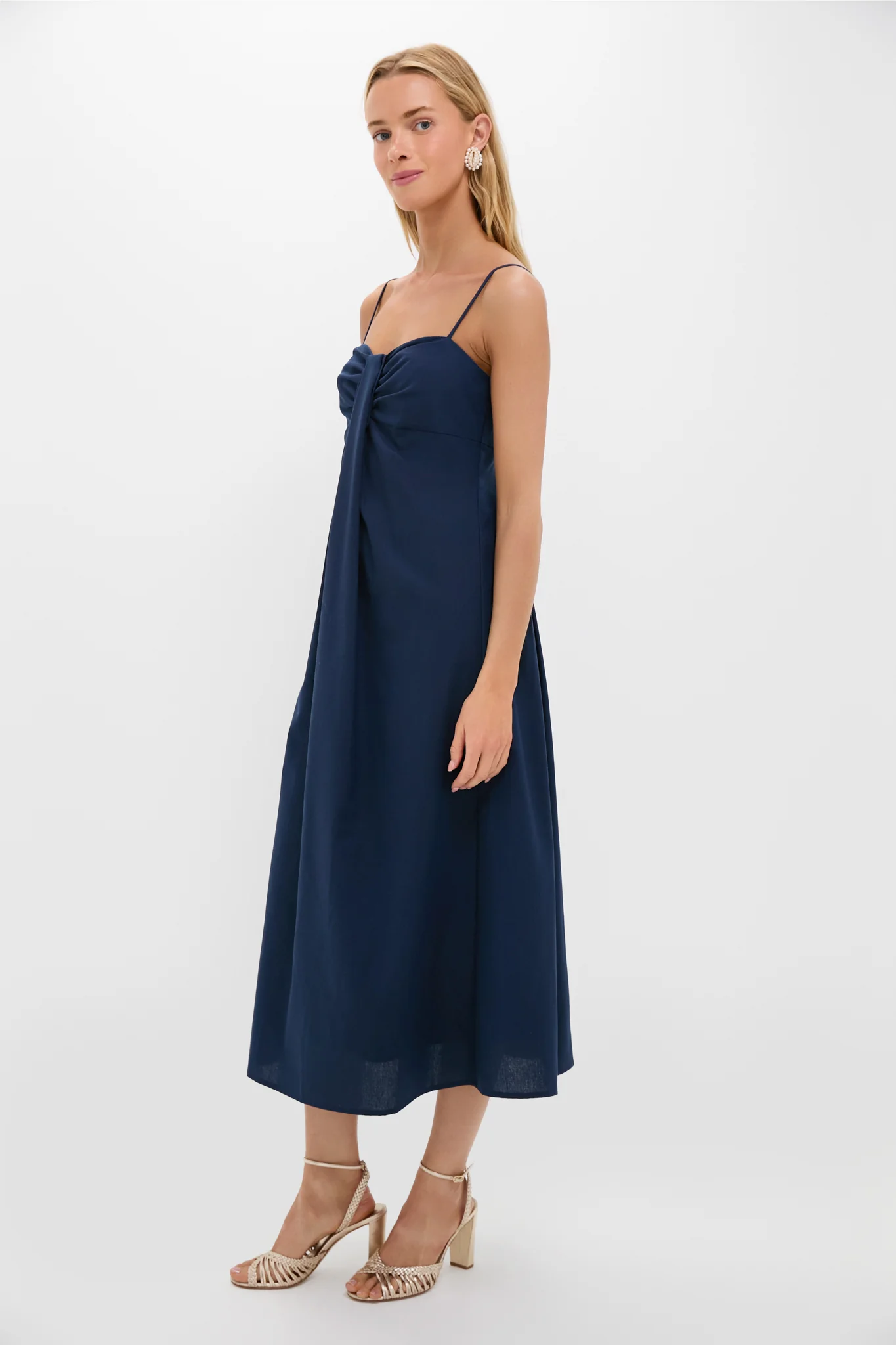 Navy Linen Front Pleated Zoe Dress - Image 3