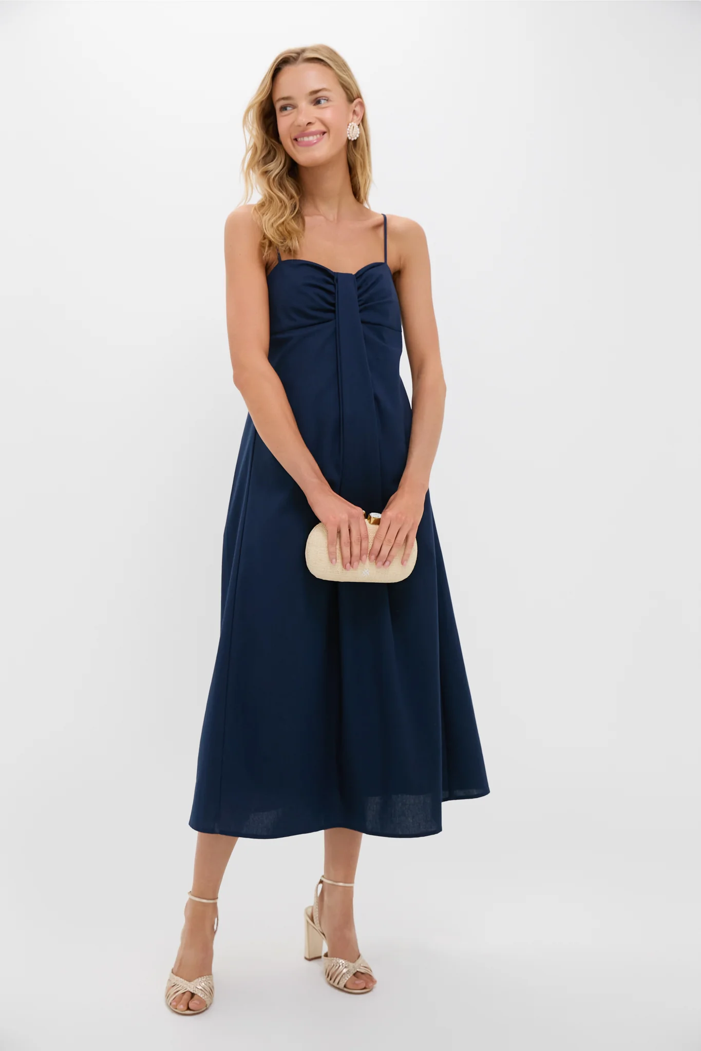 Navy Linen Front Pleated Zoe Dress - Image 6