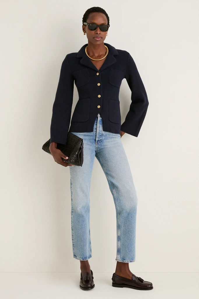 Navy London Sweater Jacket in Cotton Cashmere - Image 2