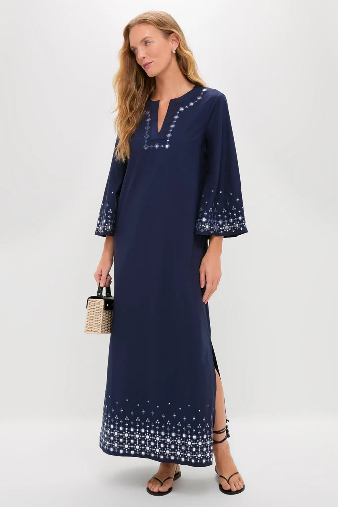 Navy Mirror Embellished Lorena Caftan - Image 3