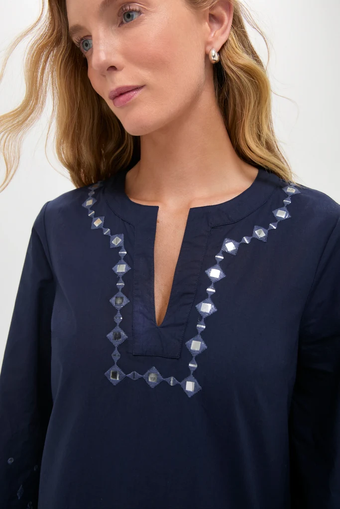 Navy Mirror Embellished Lorena Caftan - Image 7
