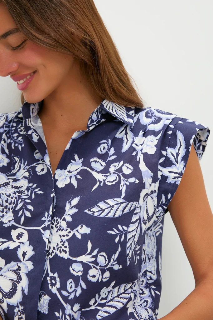 Navy Multi Floral Cropped Charlie Shirt - Image 5