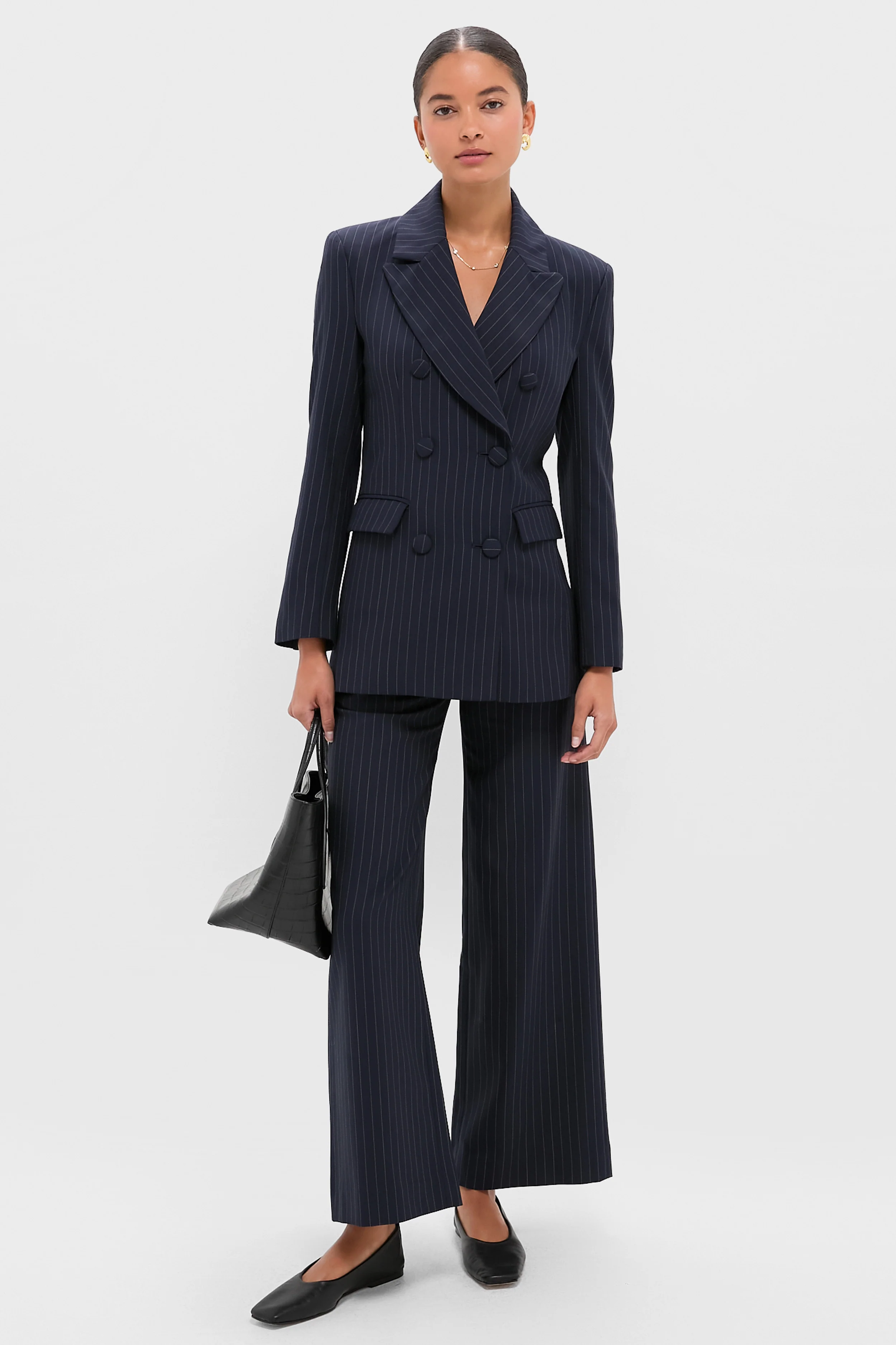 Navy Pinstripe Darted Wideleg Trouser - Image 2