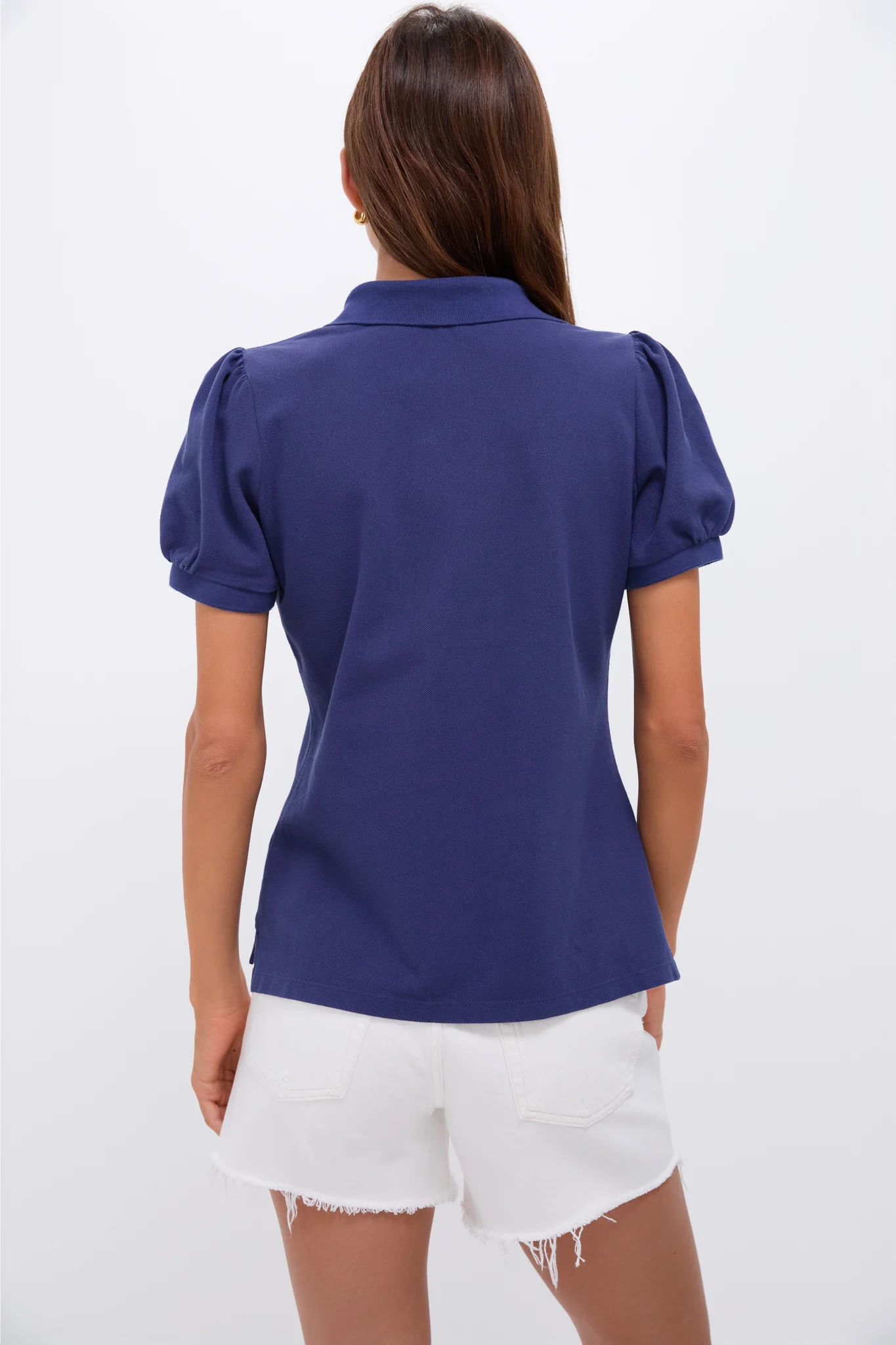 Navy Pique Puff Sleeve Peggy Polo - Image 4
