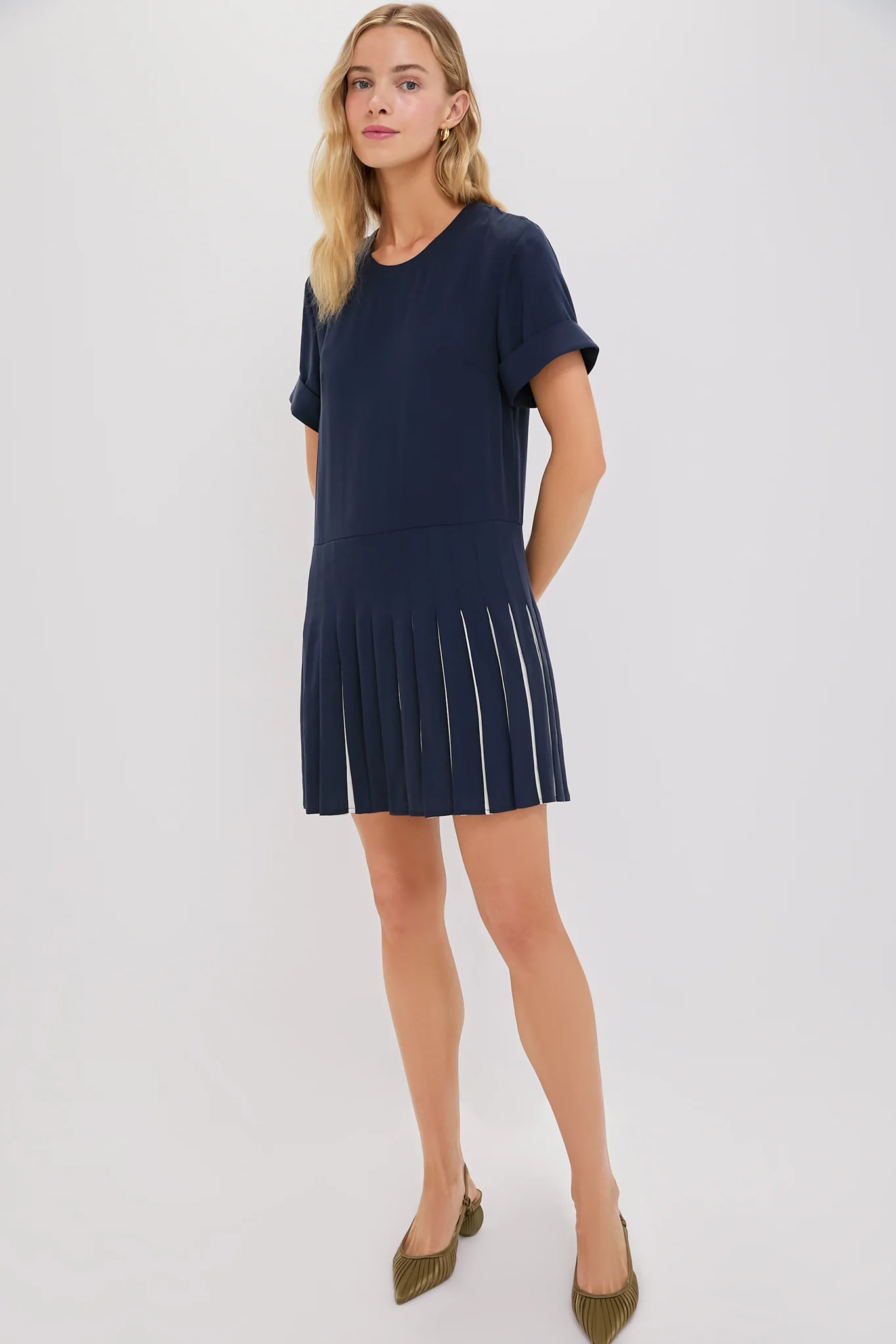Navy Pleated Liza Dress - Image 6