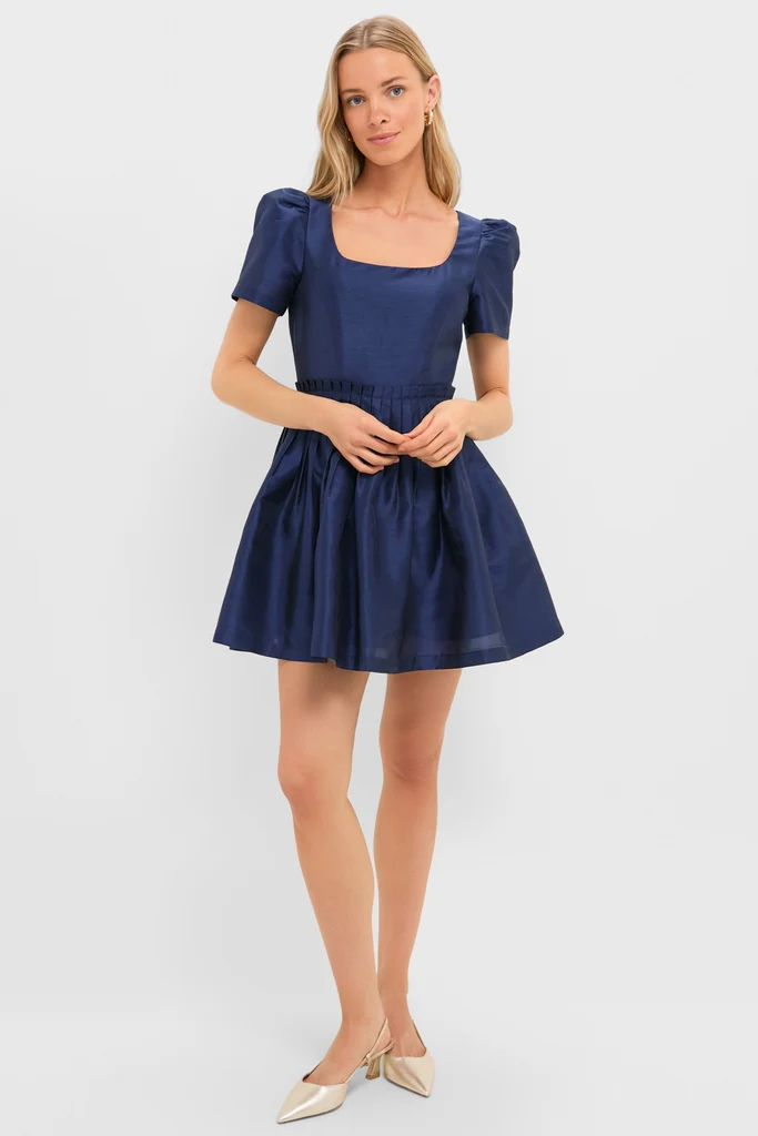 Navy Pleated Lucerne Mini Dress - Image 6
