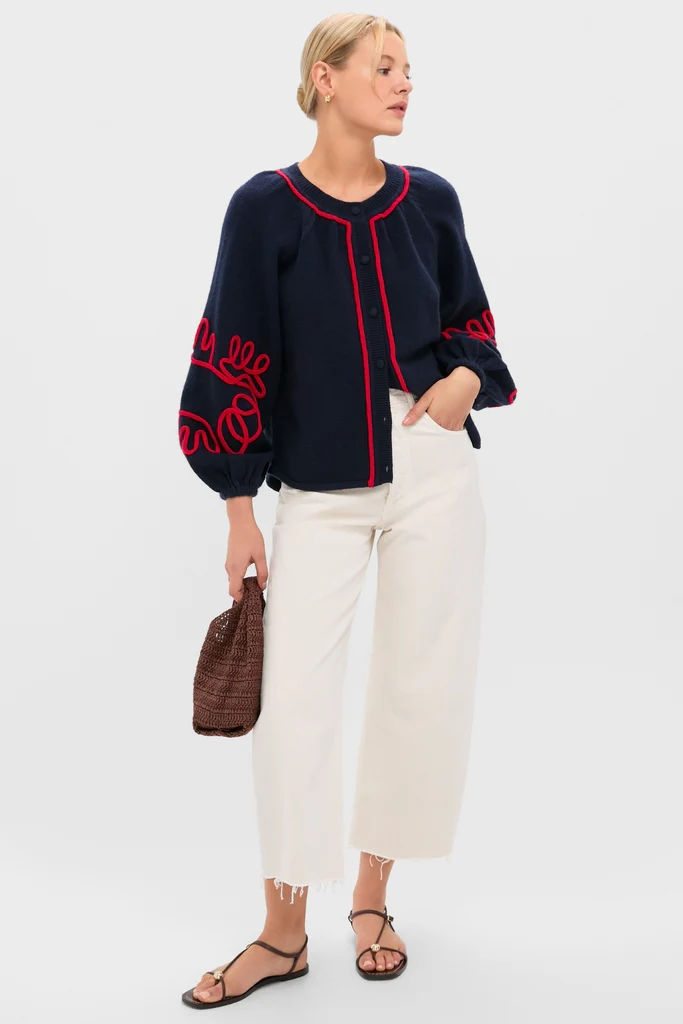 Navy & Red Soutache Stella Cardigan - Image 2