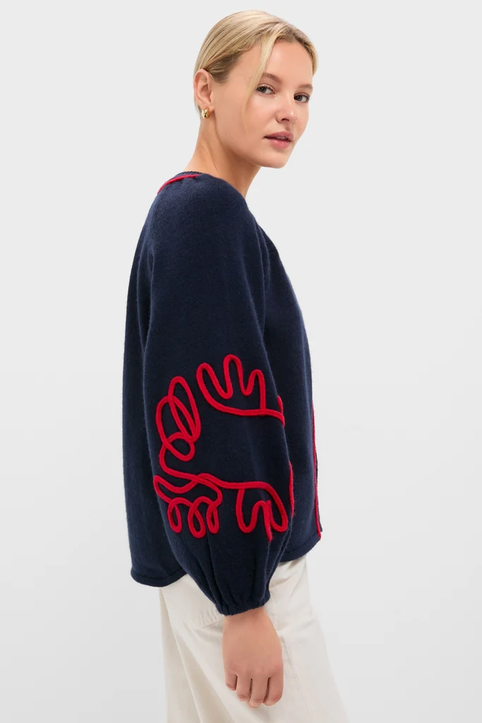 Navy & Red Soutache Stella Cardigan - Image 3