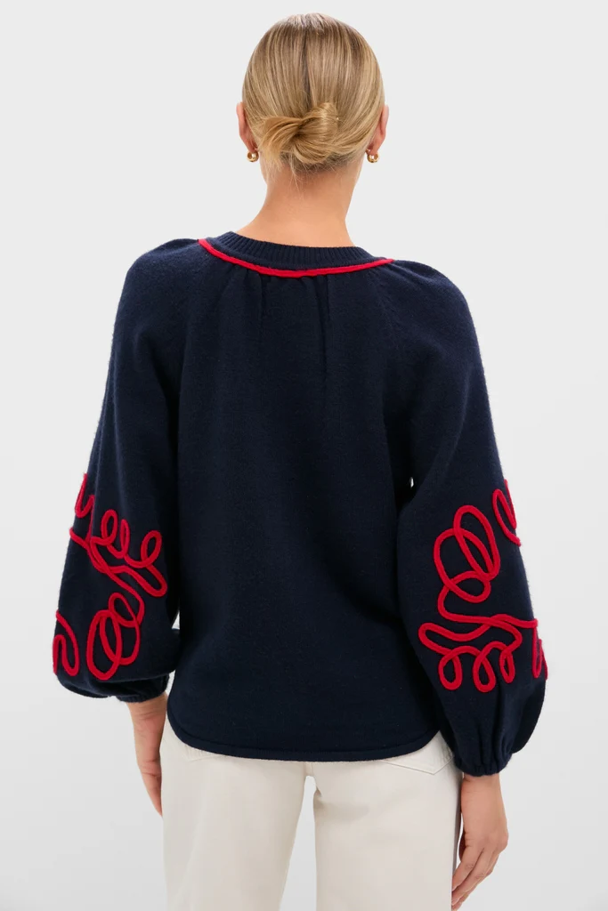 Navy & Red Soutache Stella Cardigan - Image 4