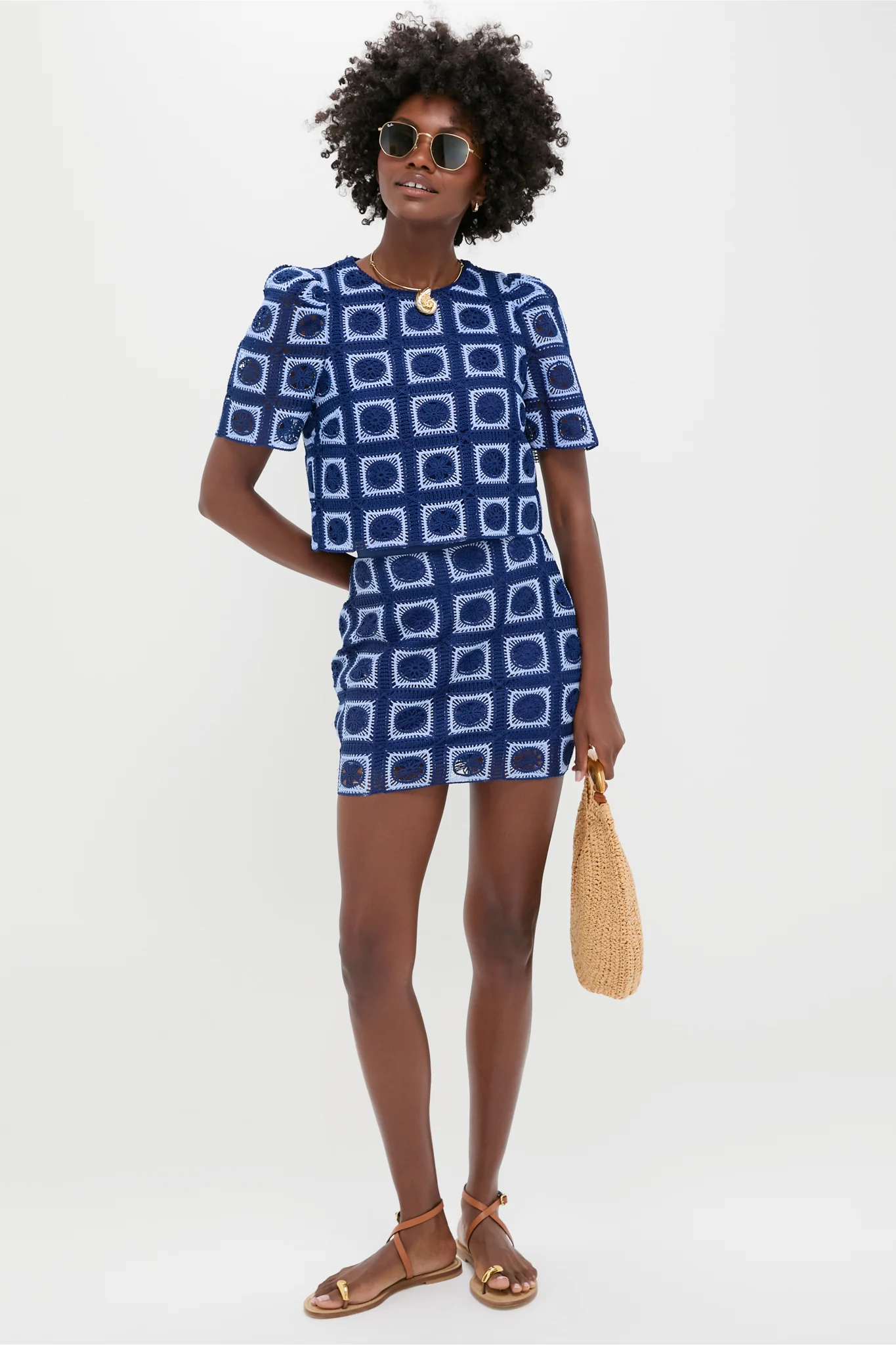 Navy & Sky Blue Crochet Banks Top - Image 2
