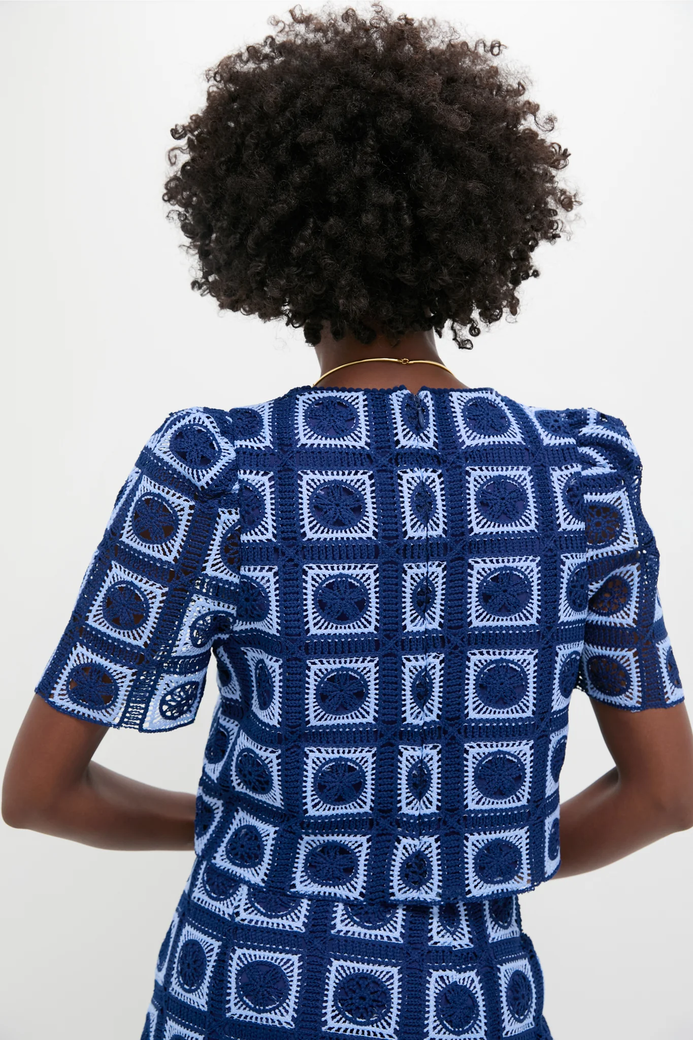 Navy & Sky Blue Crochet Banks Top - Image 4