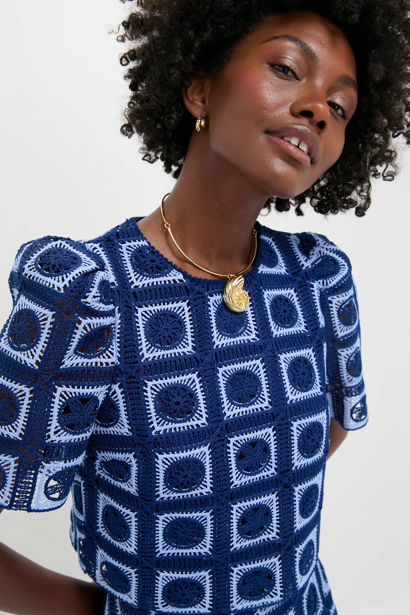 Navy & Sky Blue Crochet Banks Top - Image 5
