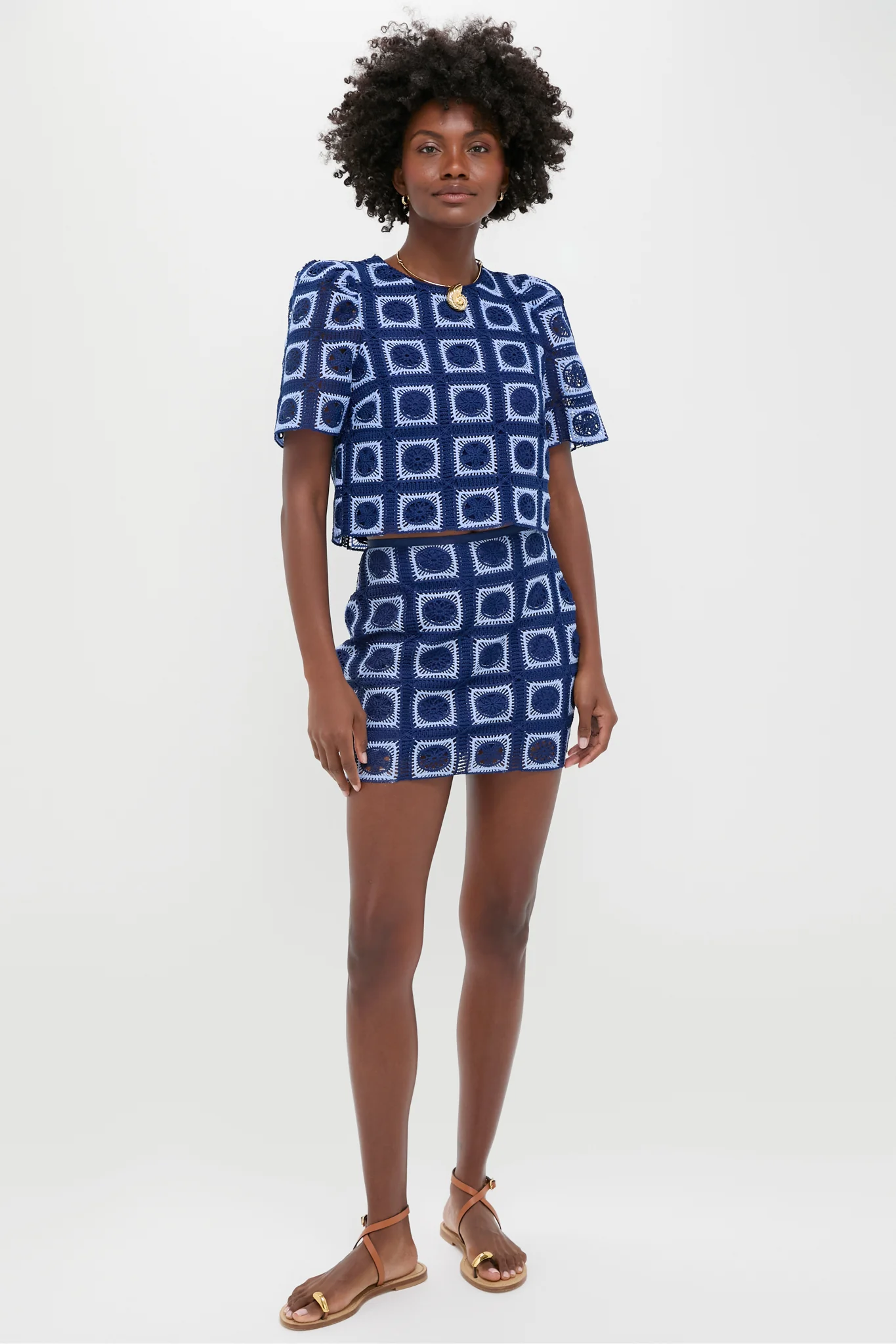 Navy & Sky Blue Crochet Banks Top - Image 6
