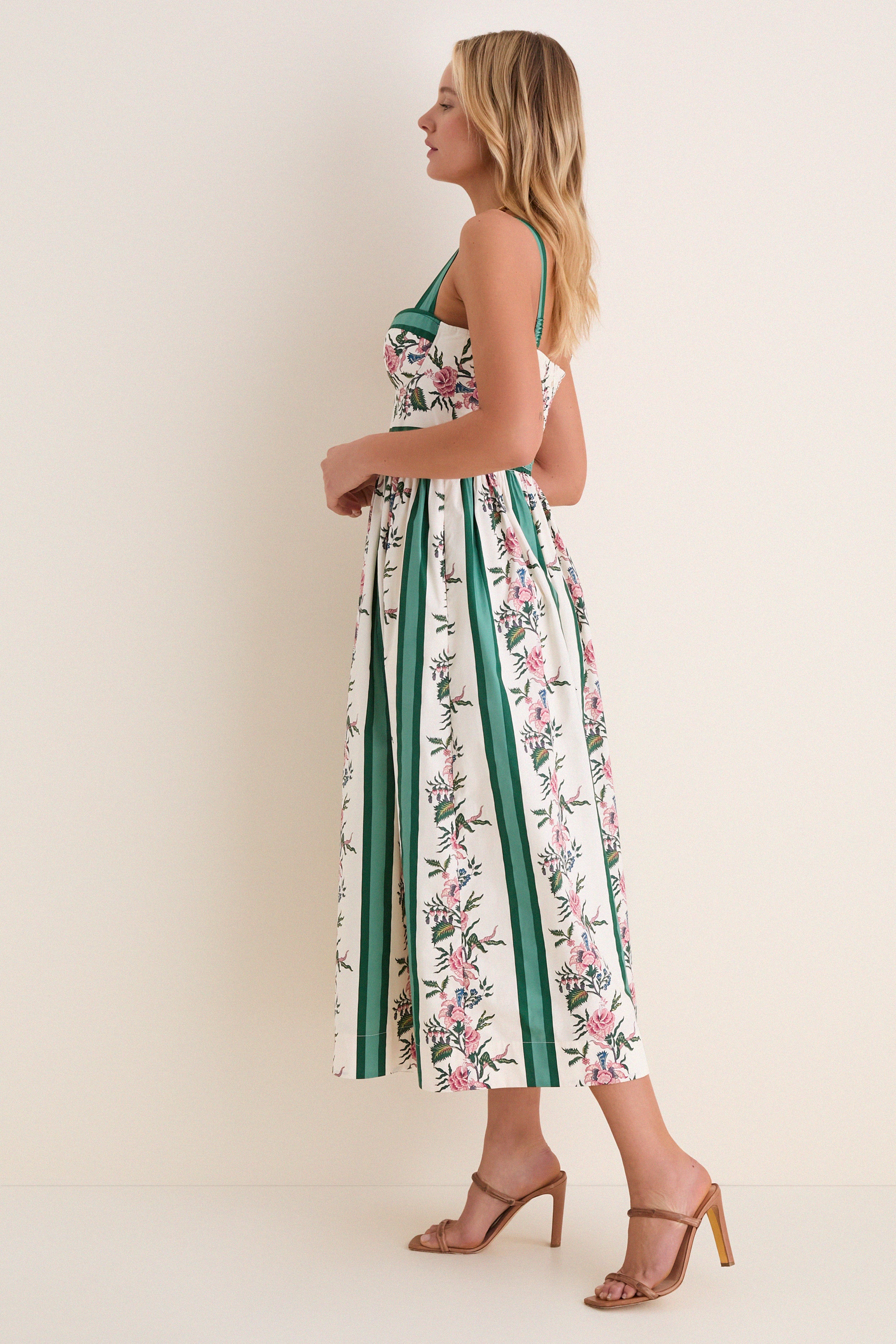 Belle Bouquet Stripe Cotton Maria Dress - Image 3