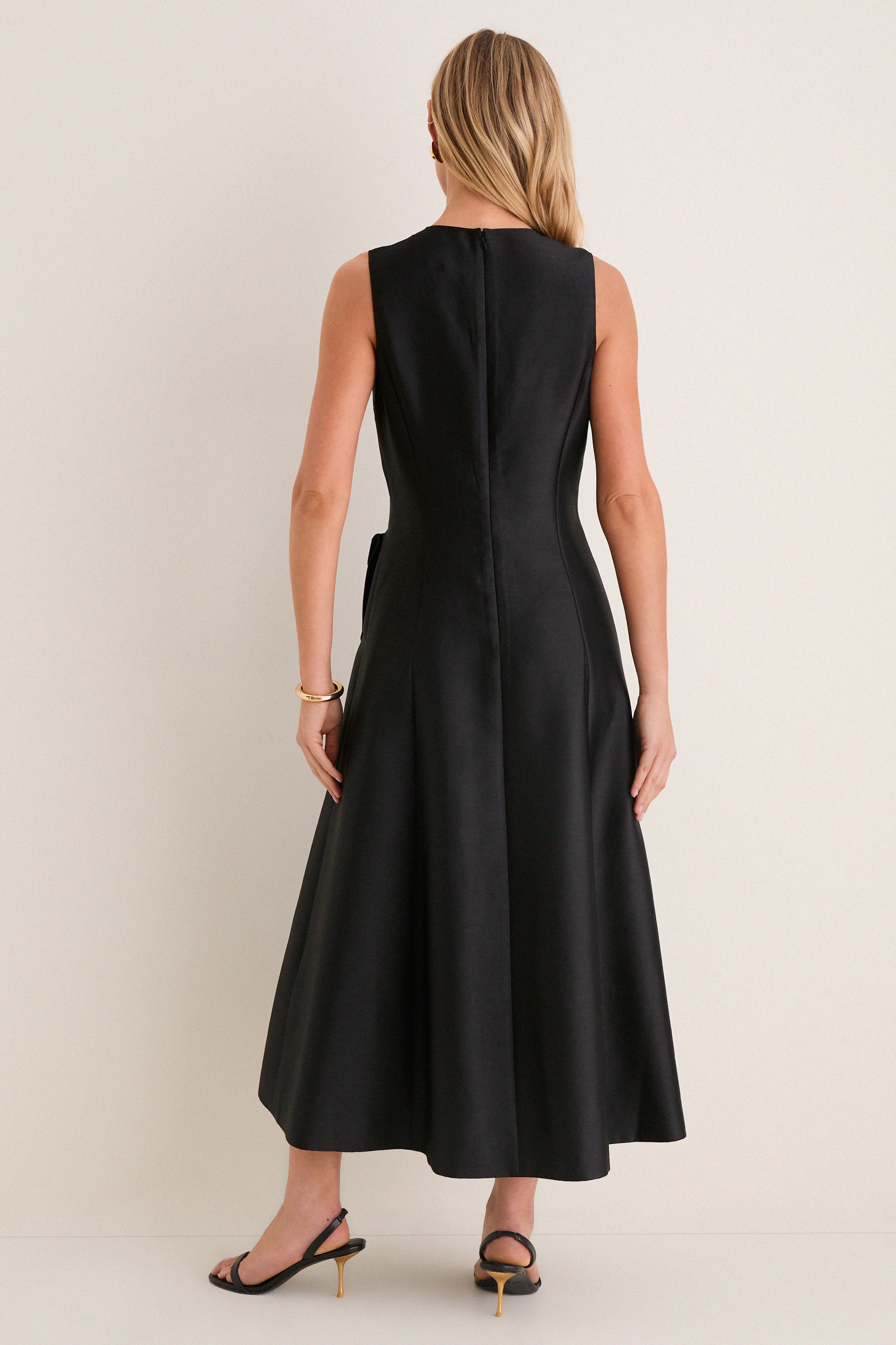 Black Dupioni Helene Midi Dress - Image 4