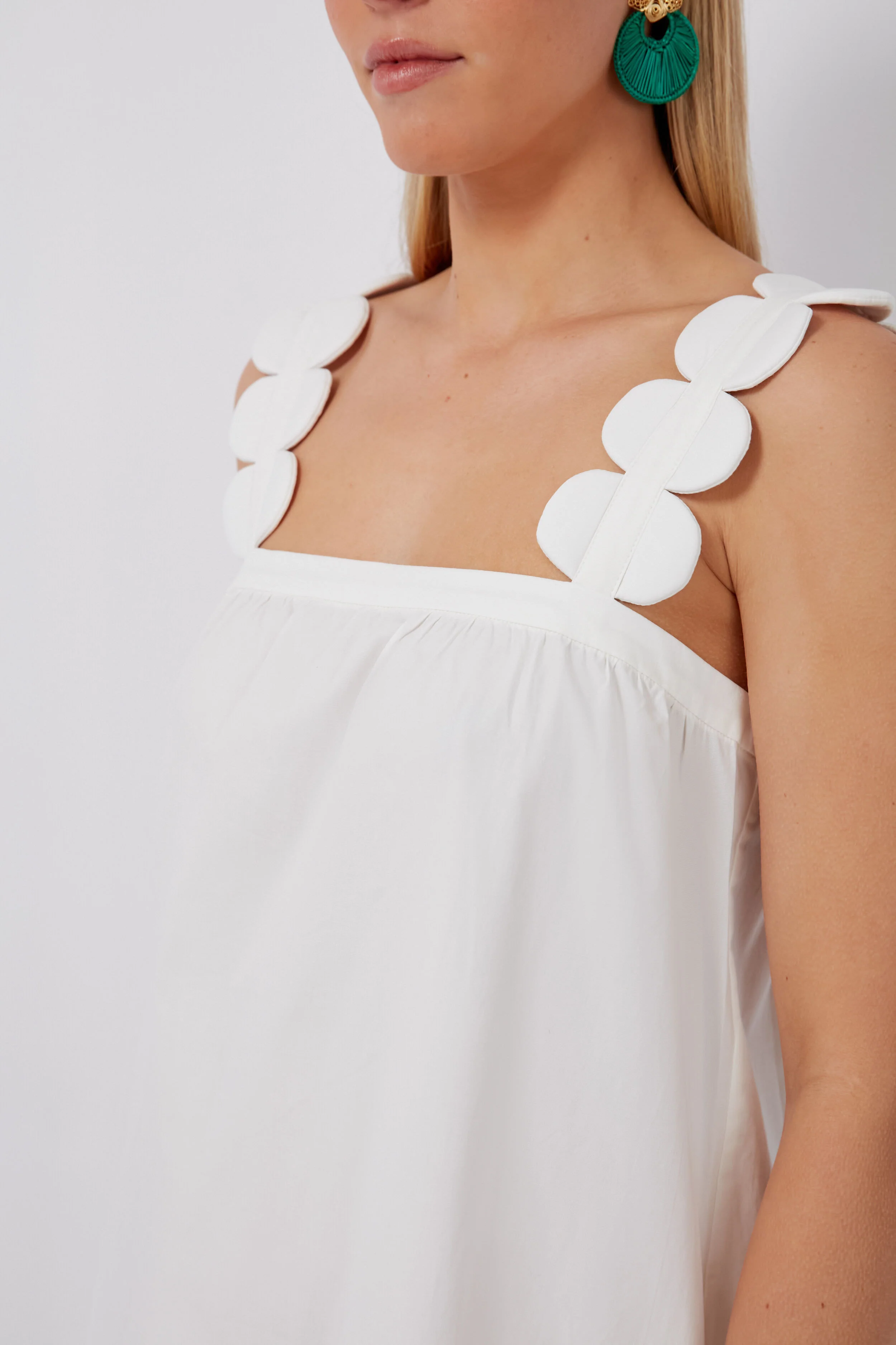 Off White Bubble Long Dress with Straps - Image 6
