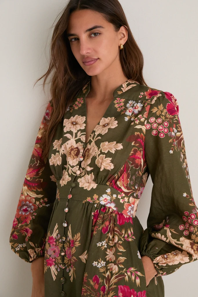Olive Ornate Floral Serena Dress - Image 2