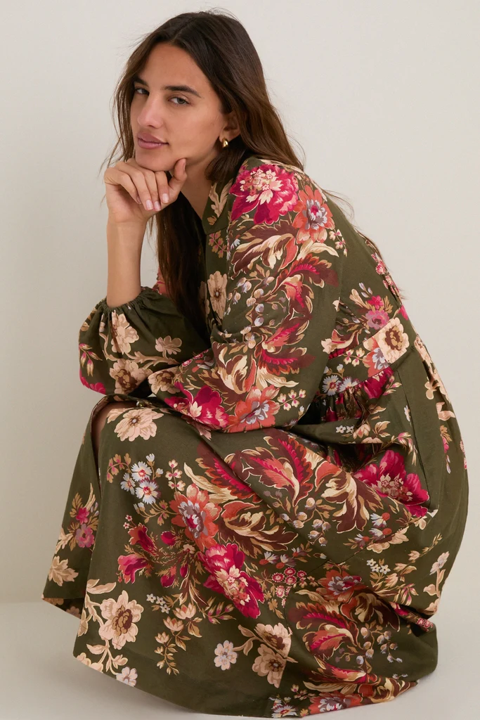 Olive Ornate Floral Serena Dress - Image 4