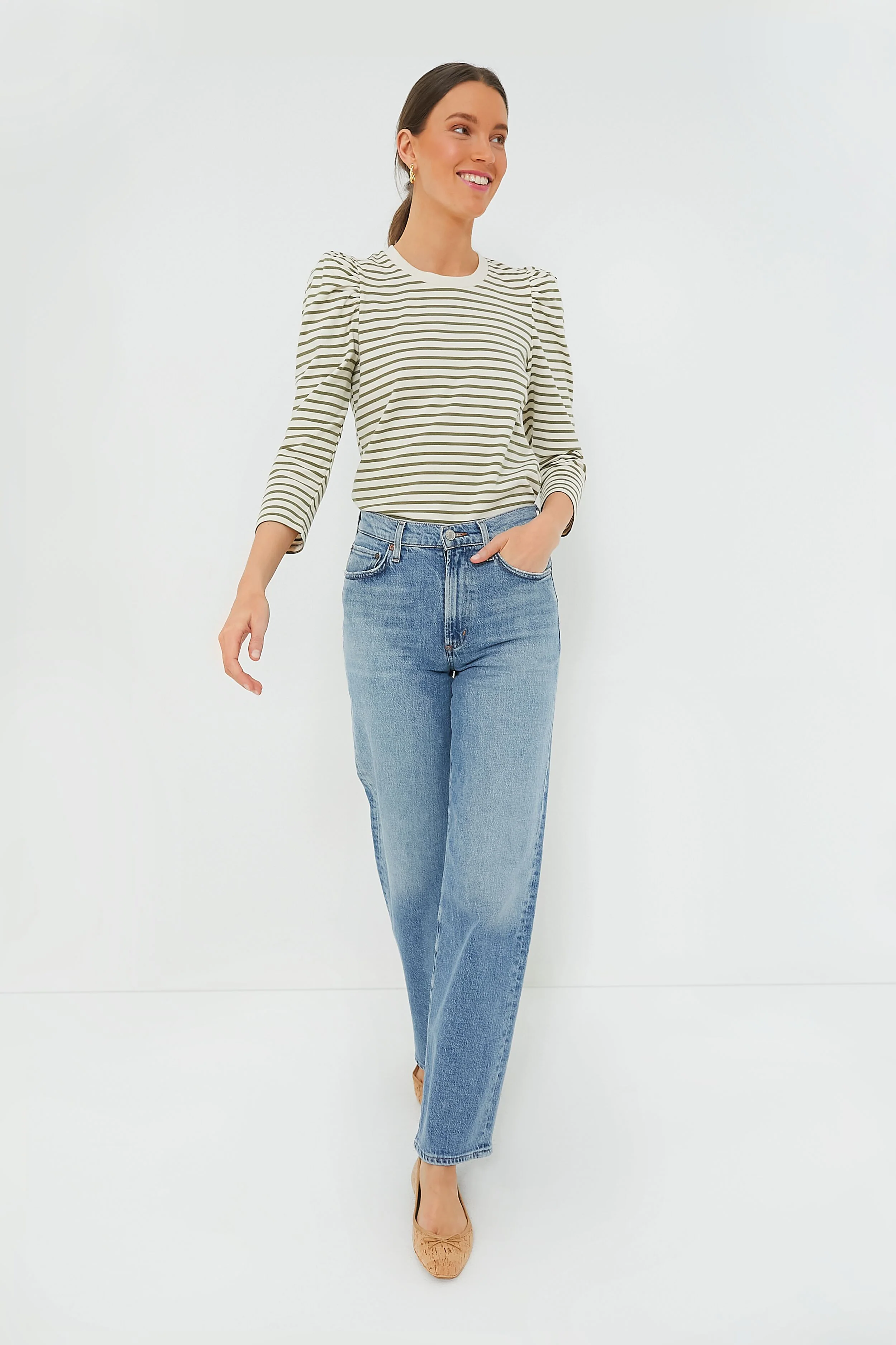 Olive Striped Vesty Long Sleeve Crewneck - Image 2