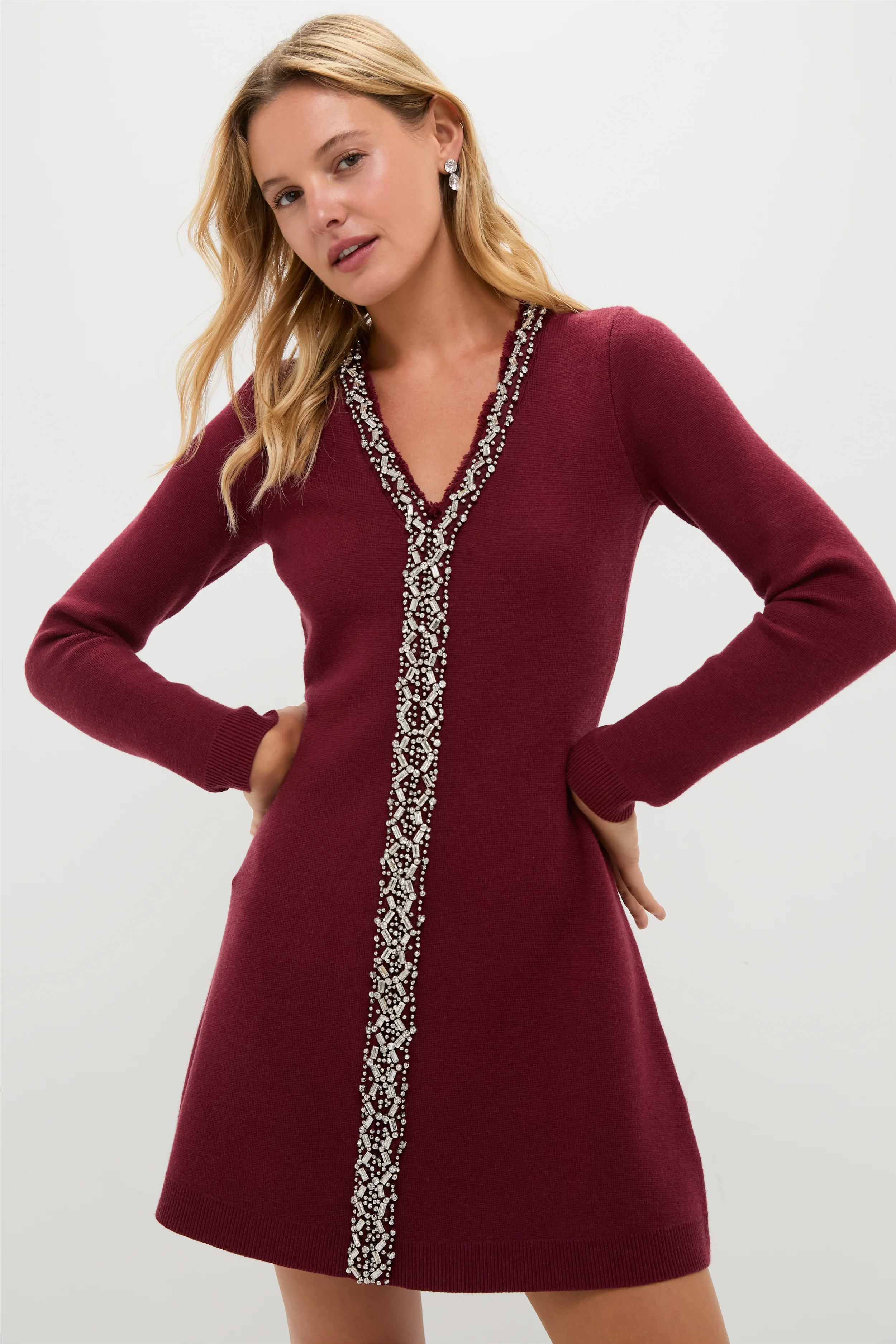 Oxblood Embellished Knit Simms Mini Dress - Image 3