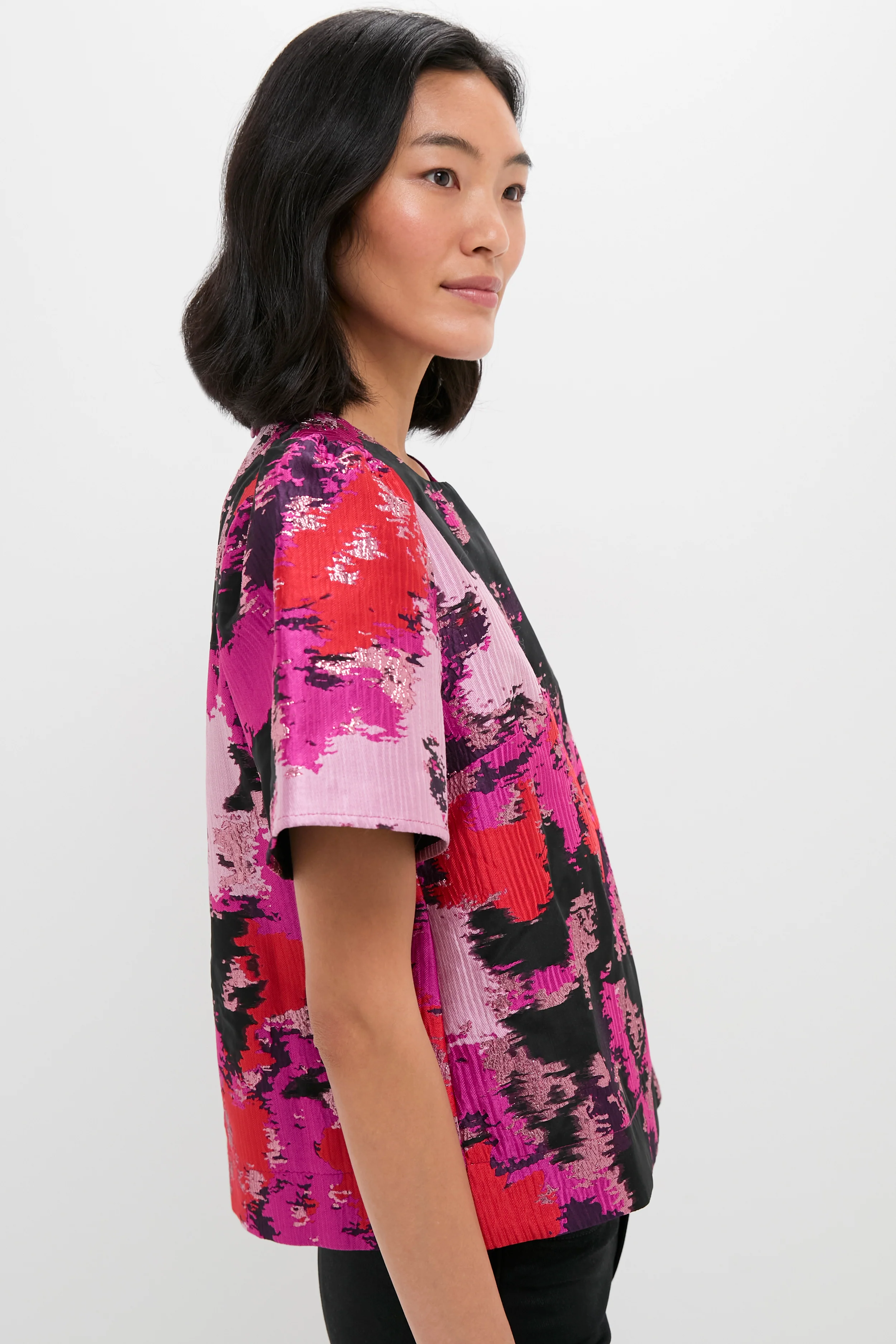 Pink and Red Lurex Abstract Jacquard Lyla Blouse - Image 3