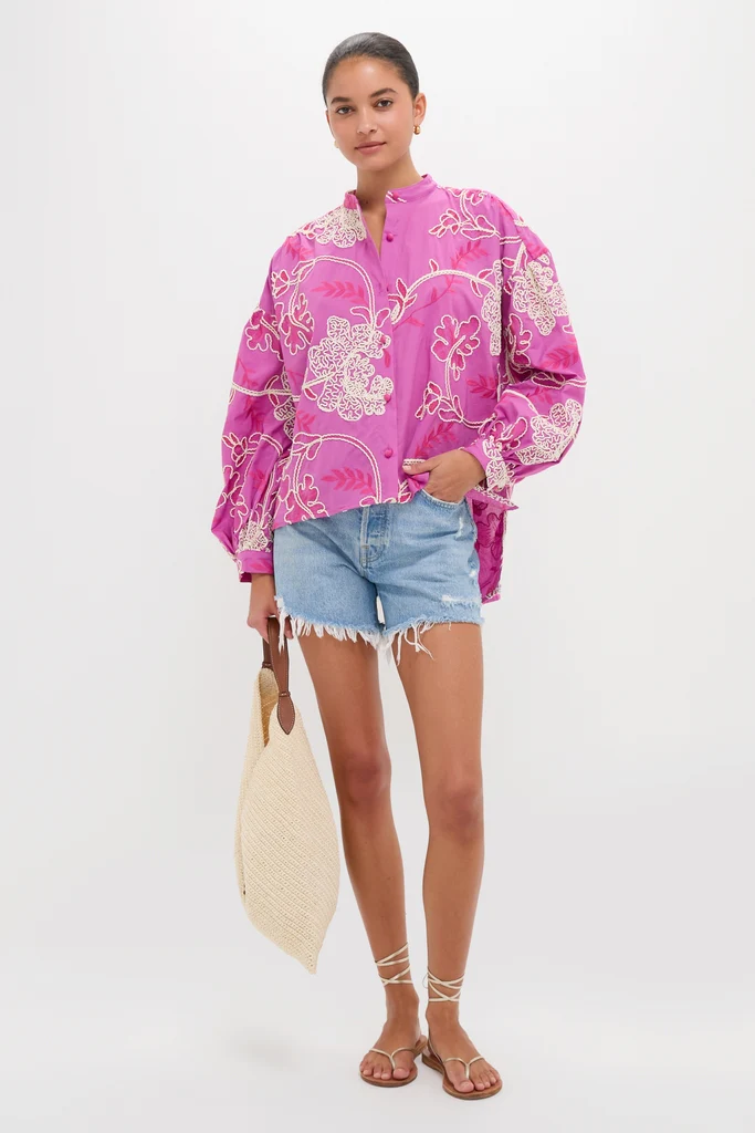 Pink Embroidered Juliette Button Down - Image 6