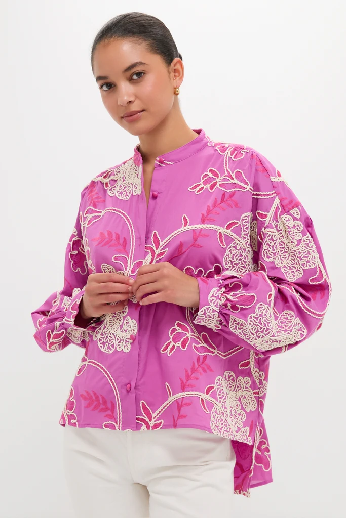 Pink Embroidered Juliette Button Down - Image 7