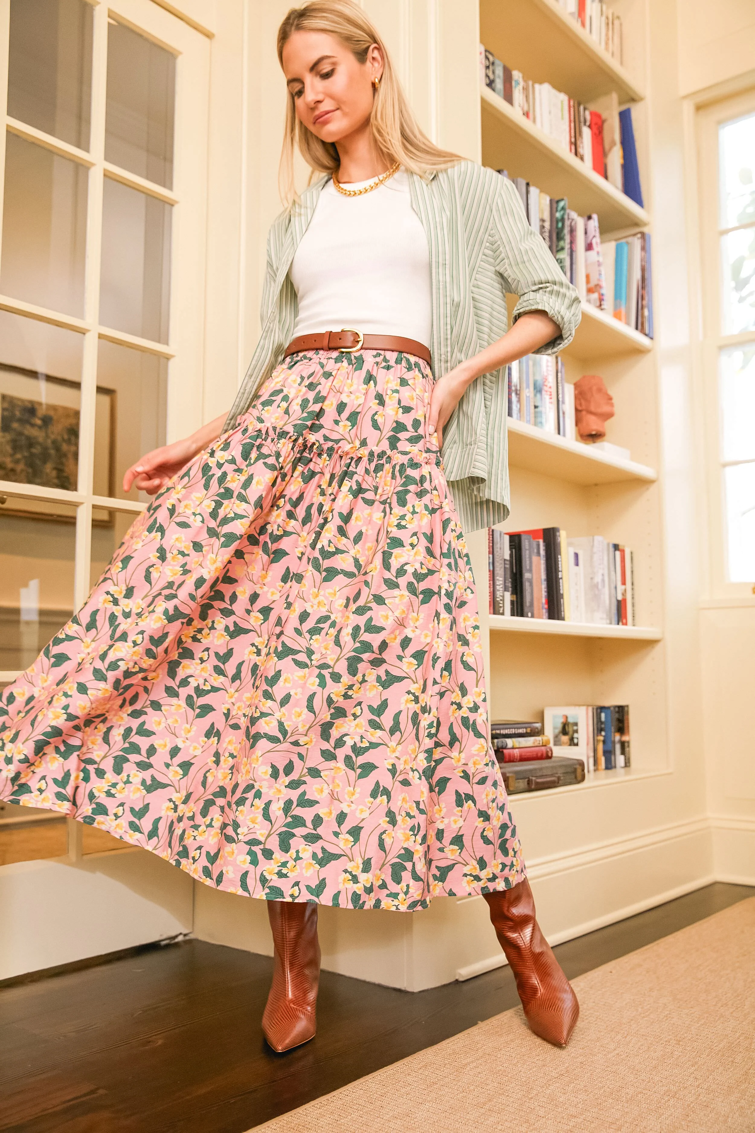 Exclusive Pink Multi Ruffled Maxi Skirt - Image 7