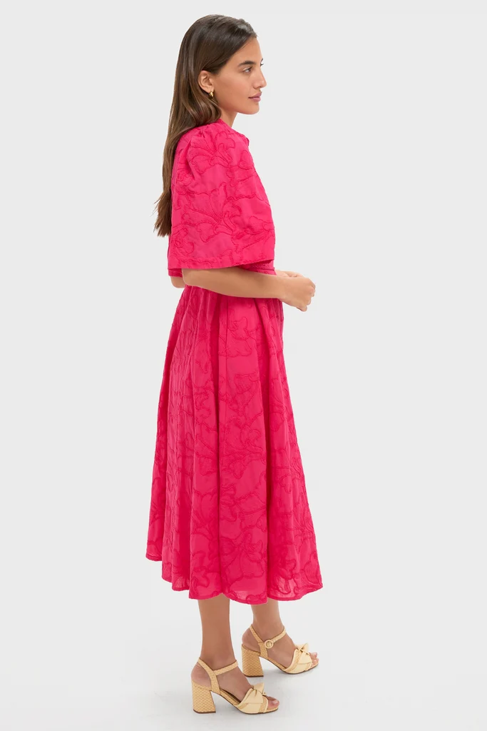 Pink Textured Floral Cindy Midi Dress - Image 4