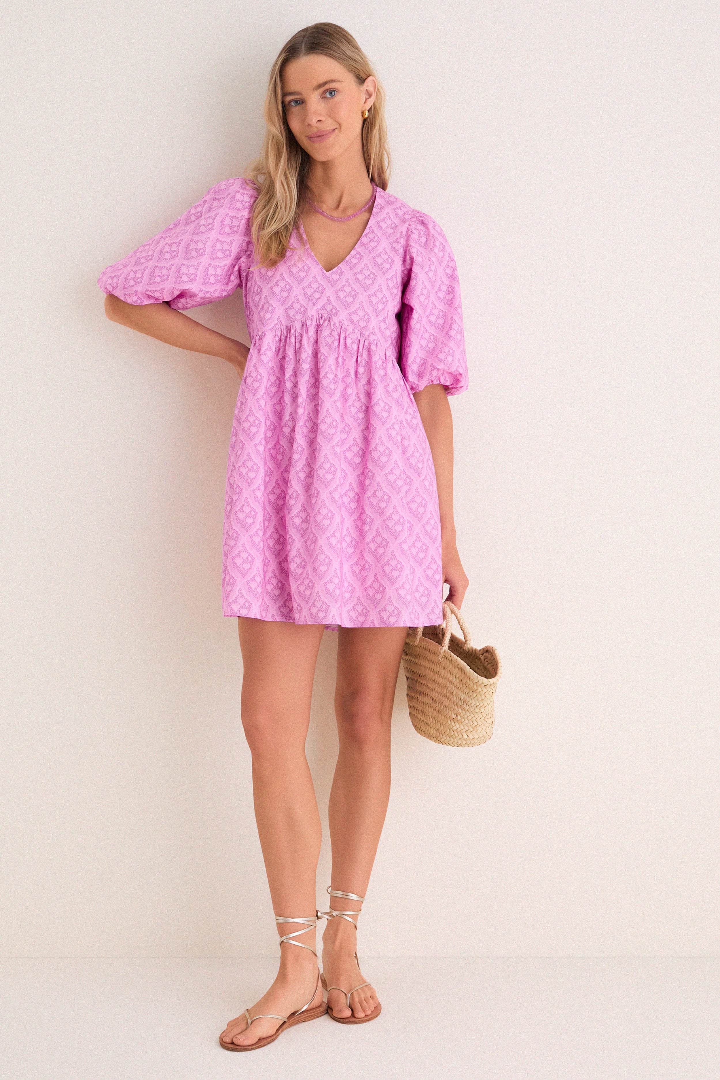 Pink Trellis Floral Patty Mini Dress - Image 2