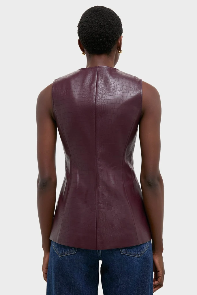 Plum Stamped Faux Leather Duke Top - Image 10