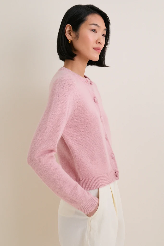 Powder Pink Cashmere Knot Button Phoebe Cardigan - Image 4