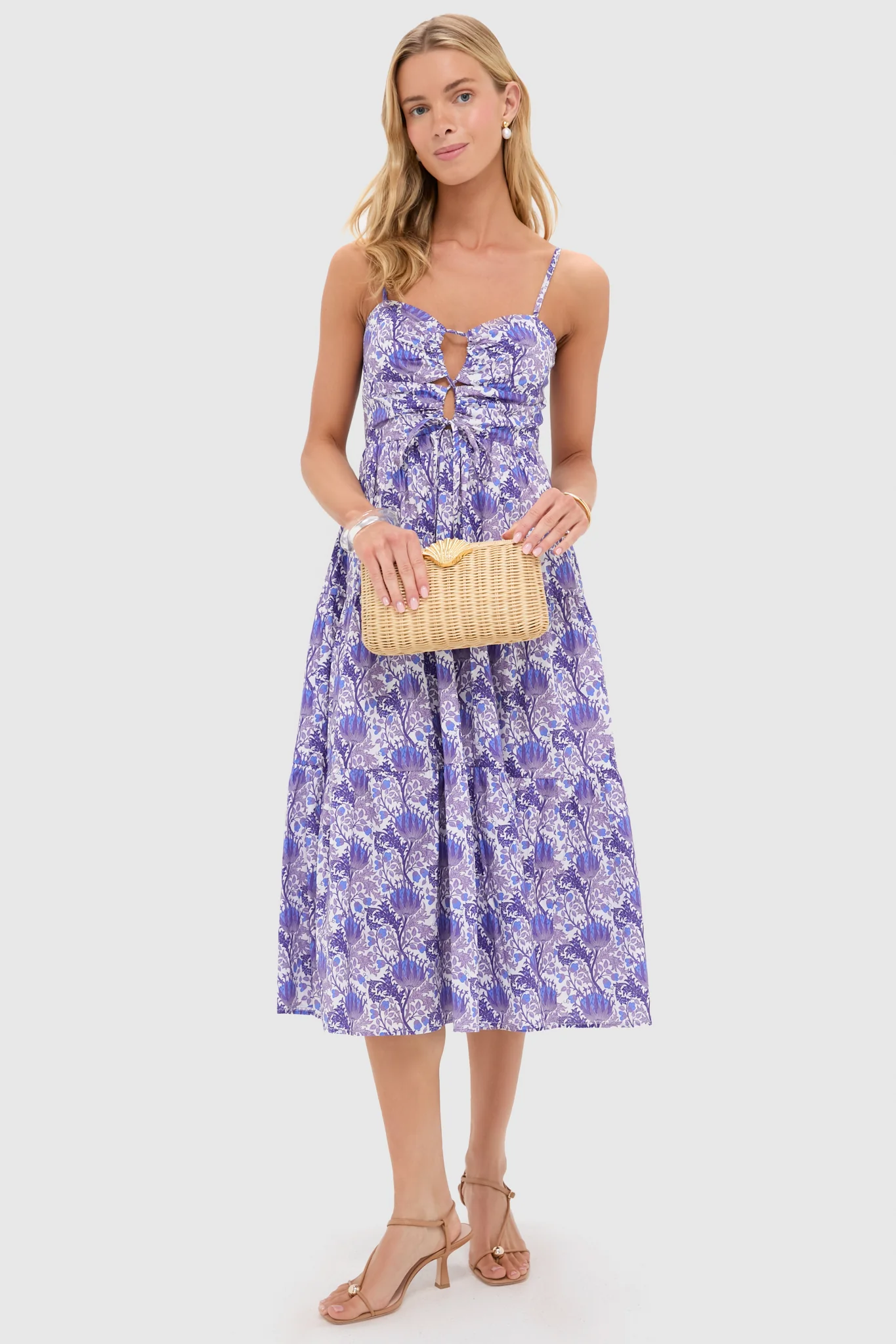 Purple Multi Floral Corinne Cut-Out Midi Dress - Image 5