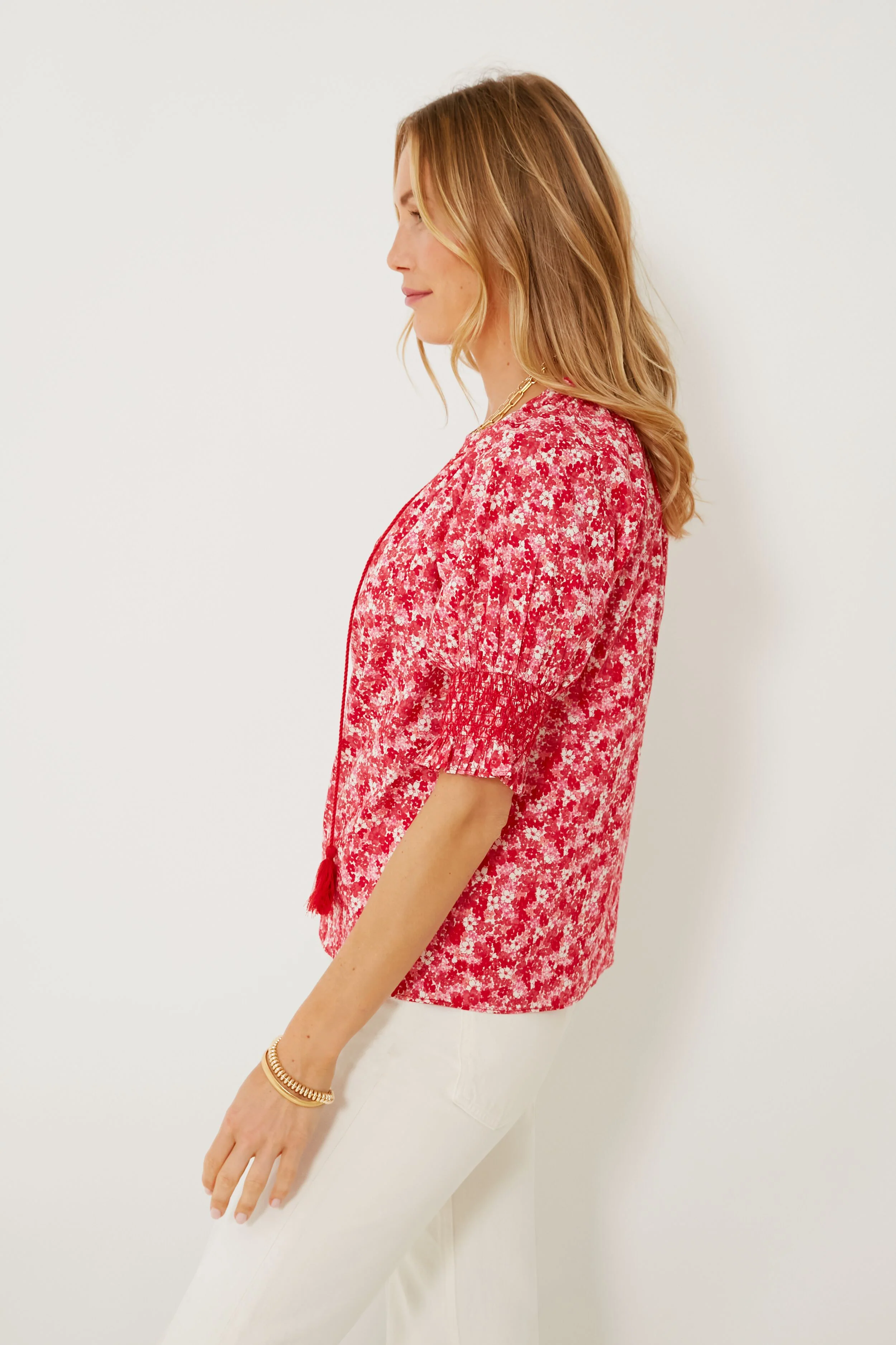 Red and Pink Floral V-Neck Colleen Blouse - Image 3