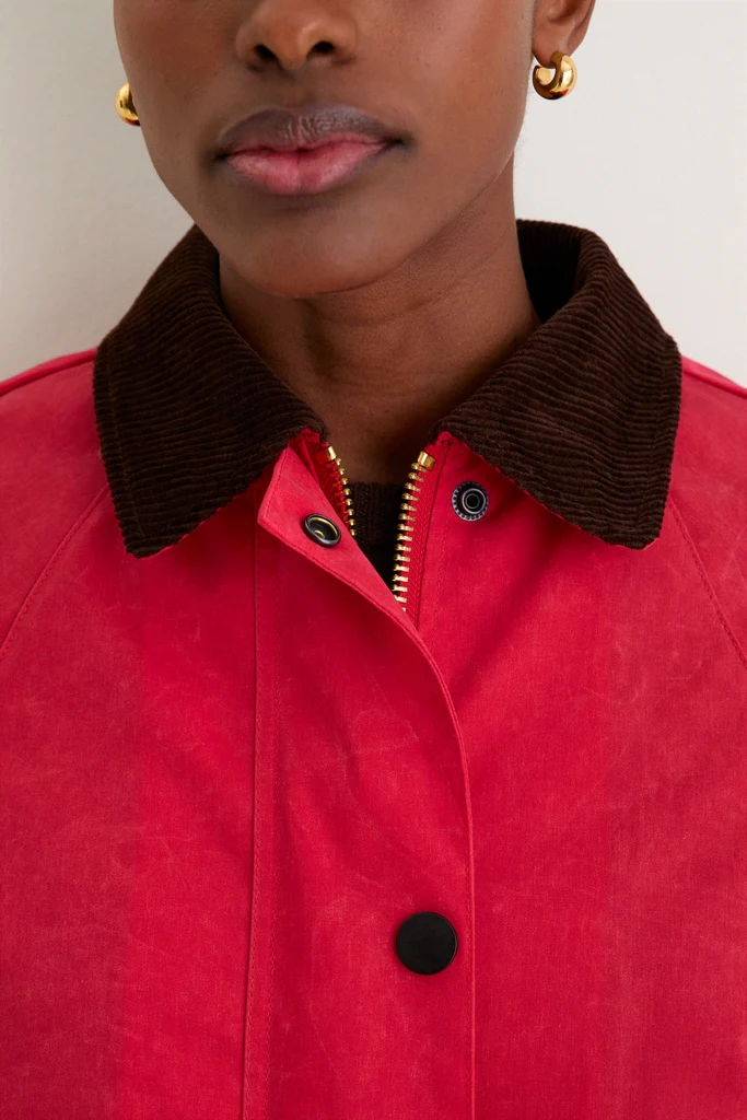 Red Cropped Chiltern Jacket in Waxed Cotton - Image 5